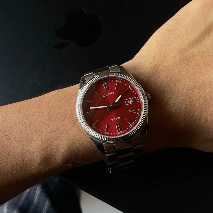 Casio Enticer MTP-1302PD-4AVEF Red Dial Stainless Steel Men's Watch | Casio MTP-1302PD-4AVEF
