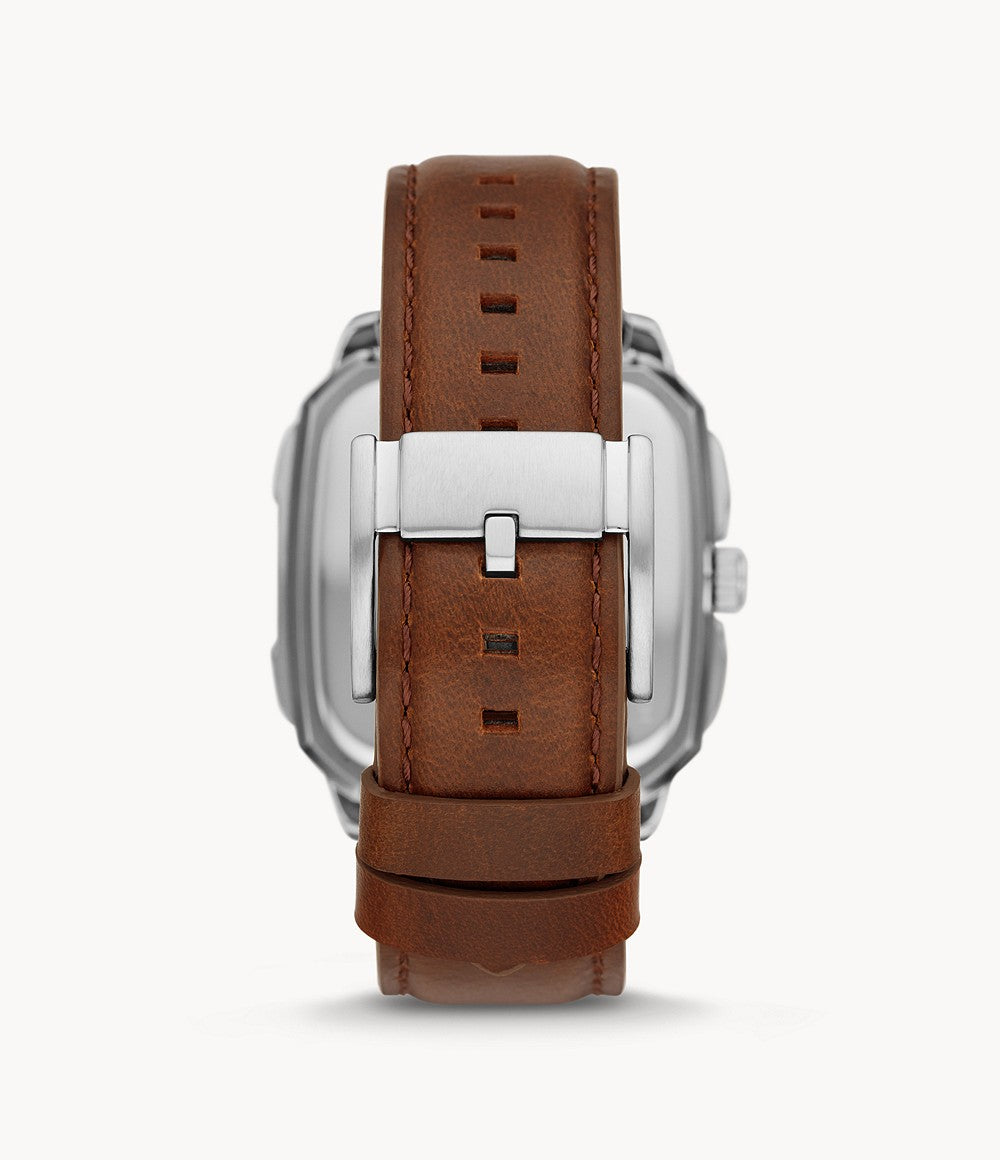 Fossil Inscription Automatic Blue Smoke Skeleton Dial Brown Leather Men's Watch | Fossil BQ2571
