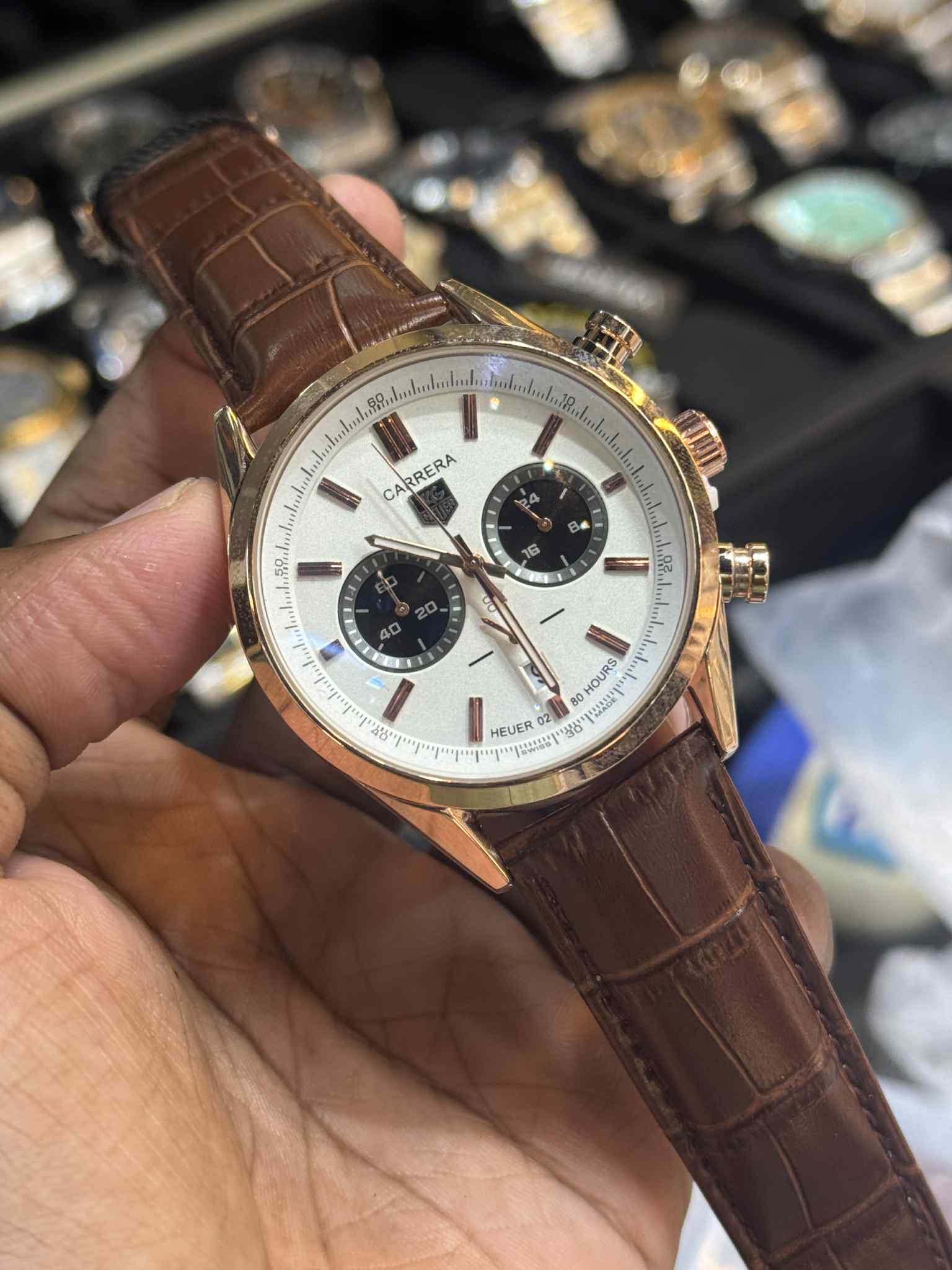 TAG Heuer Carrera Chronograph Gold Jack Heuer Brown Belt AA - VERSE - 