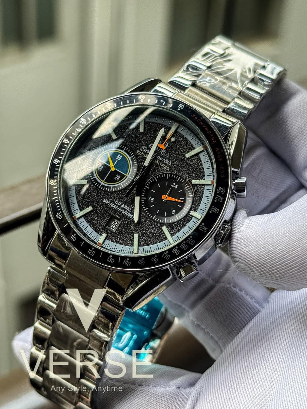 Omega Speedmaster Pilot Chronograph | Black Dial Silver Chain - AA - VERSE - 