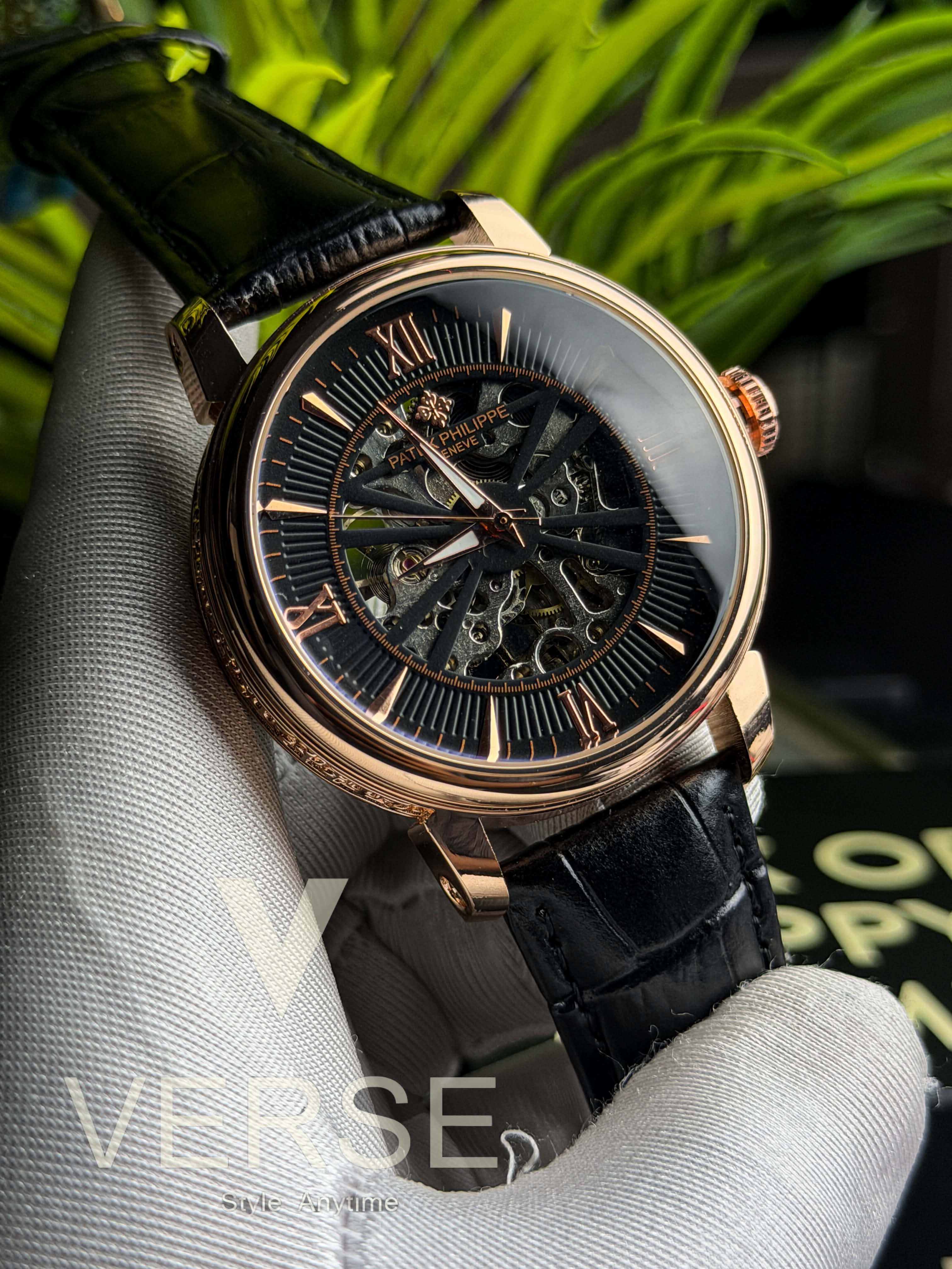 Patek Philippe Automatic Noir Guilloché | Black Strap Rose Gold Tone - ( Double A )