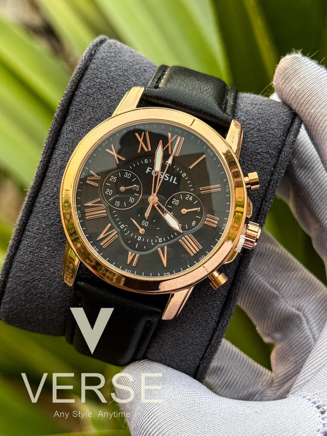 Fossil Grant Chronograph Black Belt Rose Gold Case AA - VERSE - 