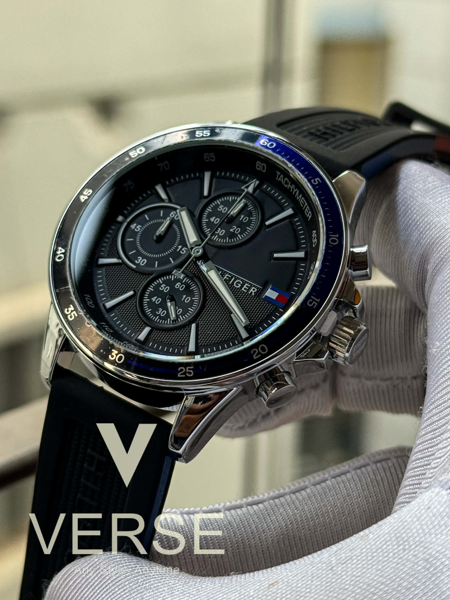 Tommy Hilfiger Bank Chronograph Black Belt - Dial AA | Free Brand Box Offer - VERSE - 