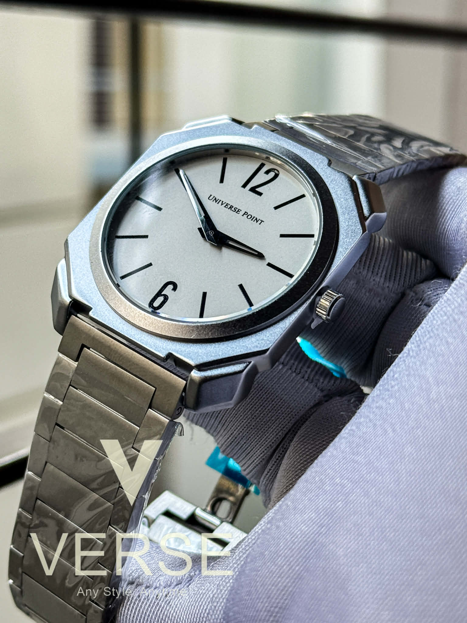 UNIVERSE POINT Ultra Slim Octagonal Stainless Steel Watch – White Dial | UP3949 - 1205B - VERSE - 