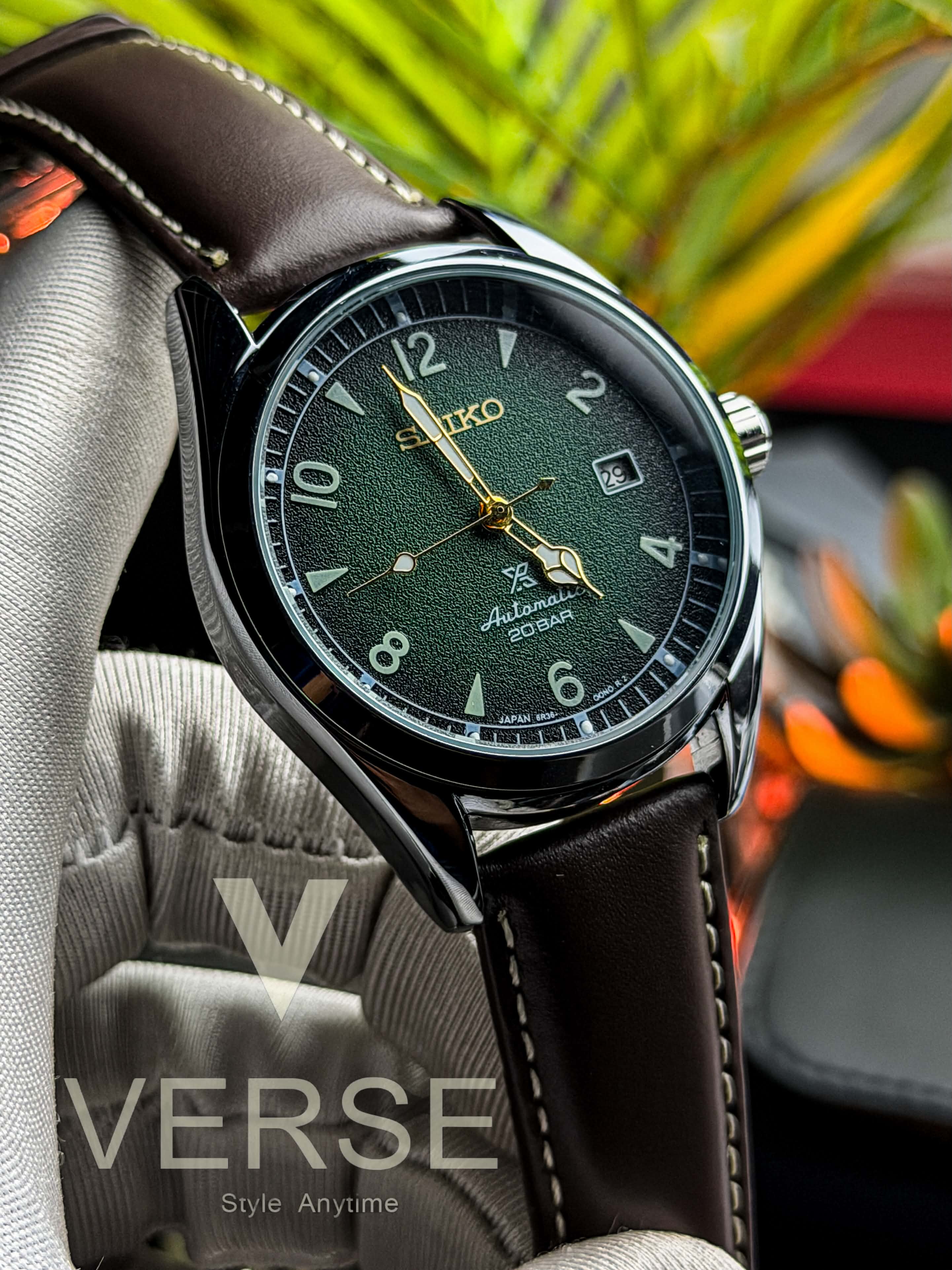Seiko Prospex “Baby Alpinist” Automatic | Alpine Green Dial Brown Leather - ( Semi Triple A )