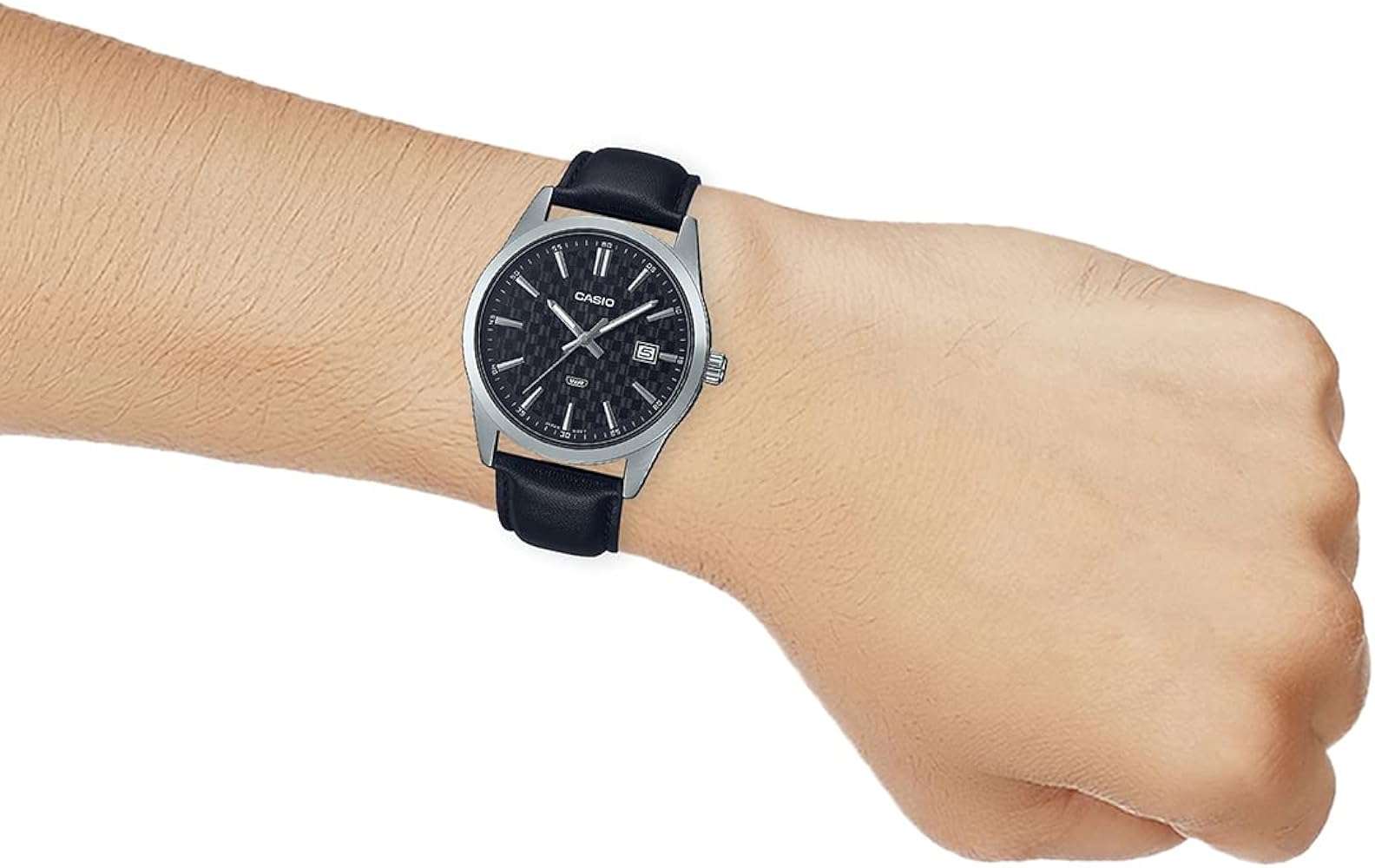 Casio MTP - VD03L - 1AUDF Men’s Silver Case Leather Strap Watch with Black Dial| Casio MTP - VD03L - 1AUDF - VERSE - 