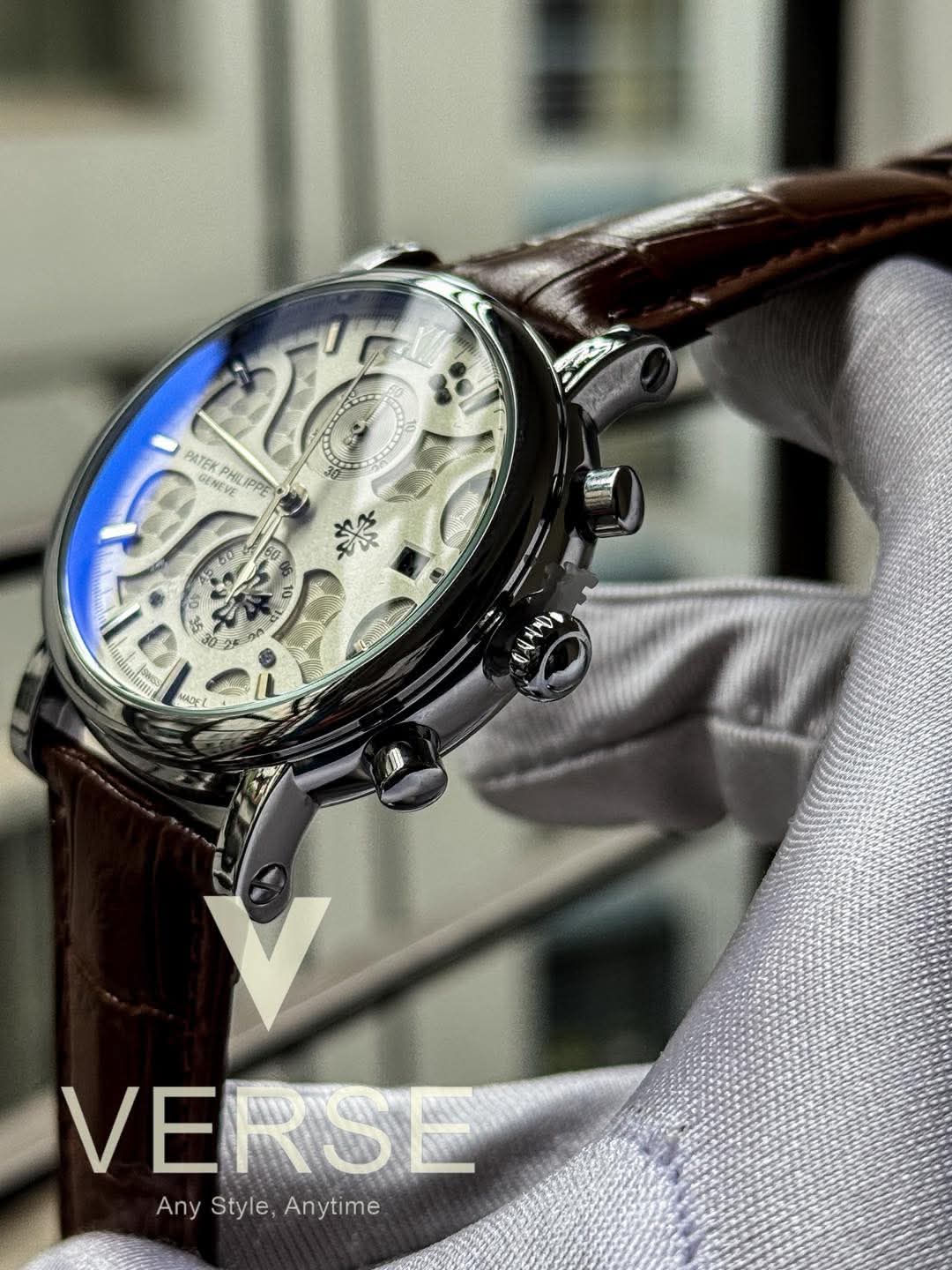 Patek Philippe Chronograph Brown Belt White Dial AA - VERSE - 