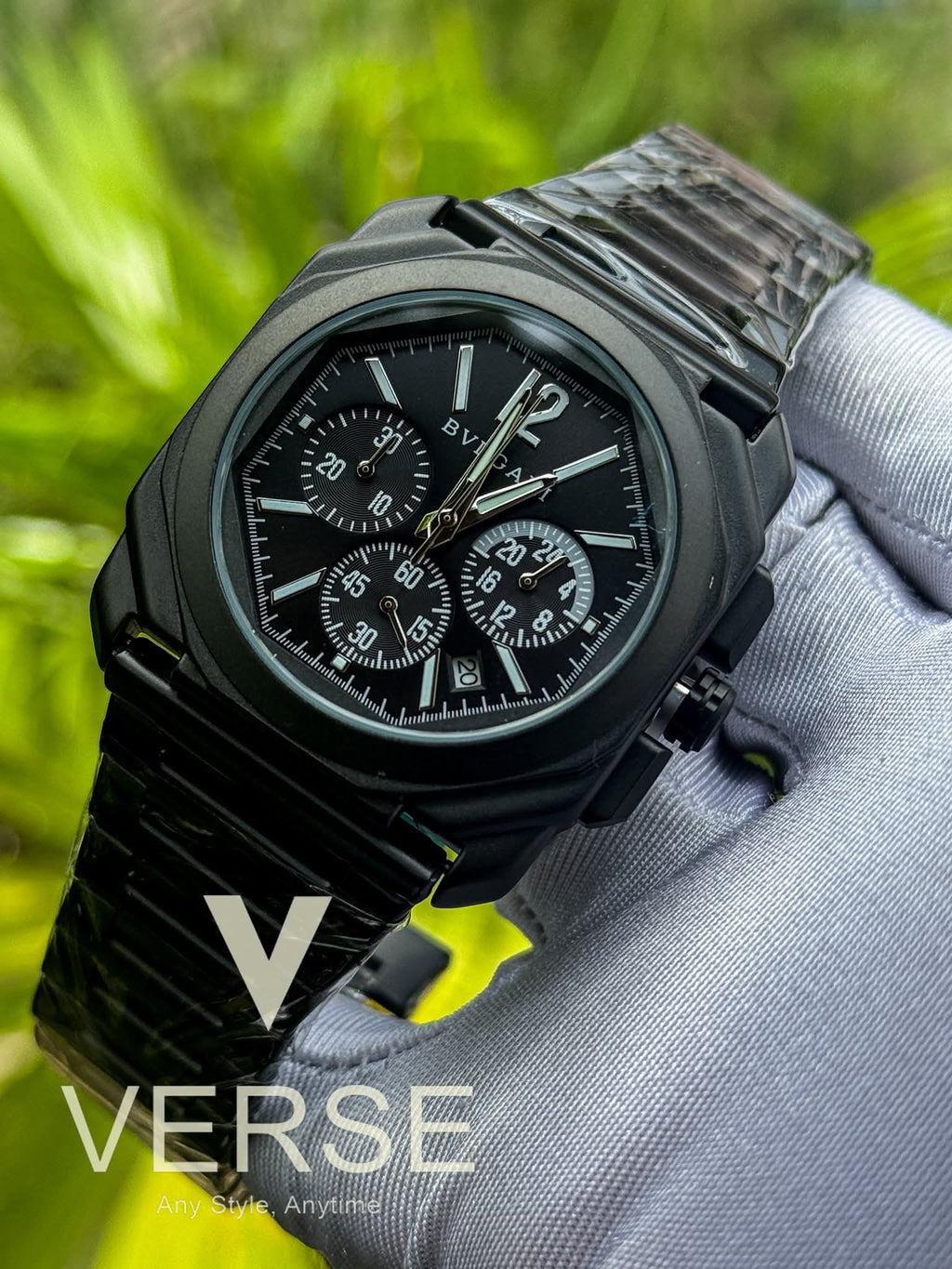 Bvlgari Octo Finissimo Chronograph Matte Black Chain Black Dial AA - VERSE - 