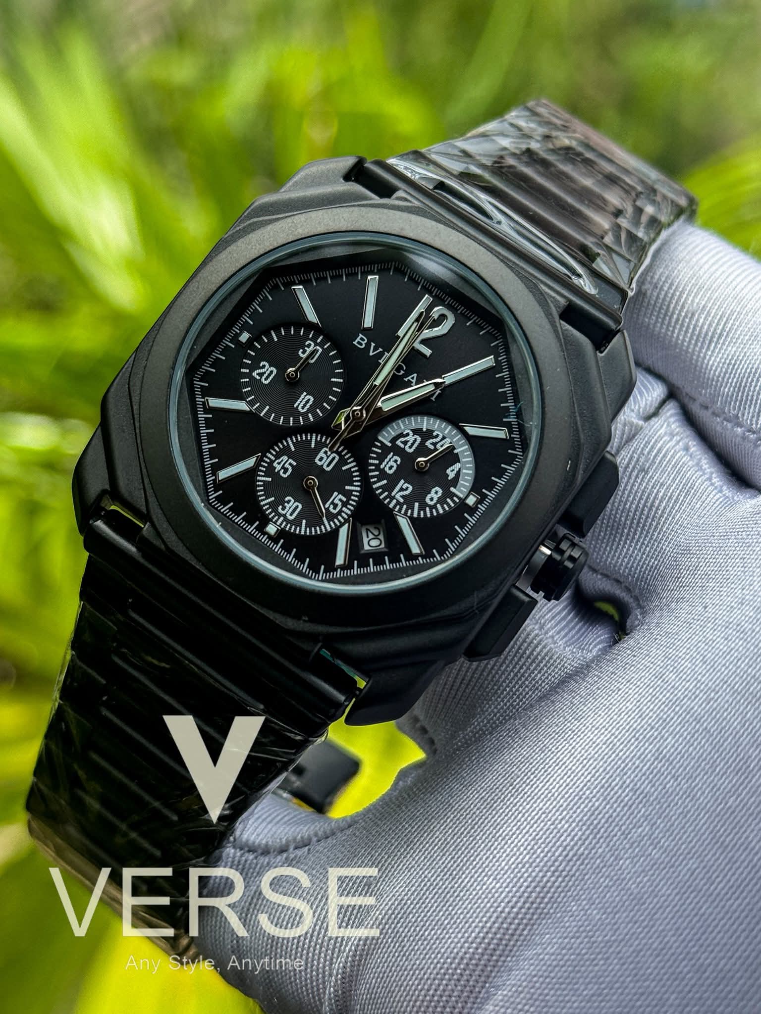 Bvlgari Octo Finissimo Chronograph Matte Black Chain Black Dial AA - VERSE - 