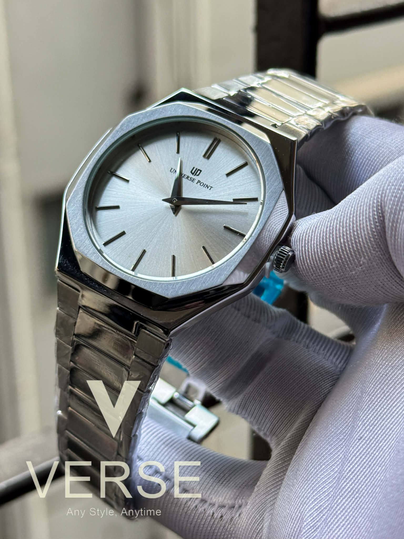 UNIVERSE POINT Octagonal Case – Silver Chain Opaline White Dial | UP3949 - 2496 - VERSE - 