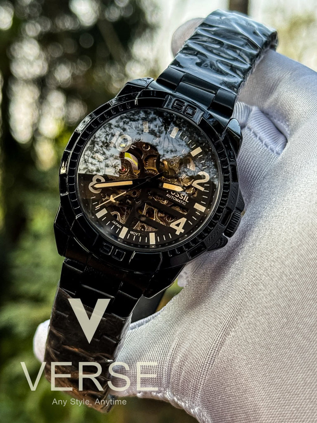 Fossil Bronson Automatic Black Stainless Steel Watch | Warm Brown - Tinted Dial AA - VERSE - 