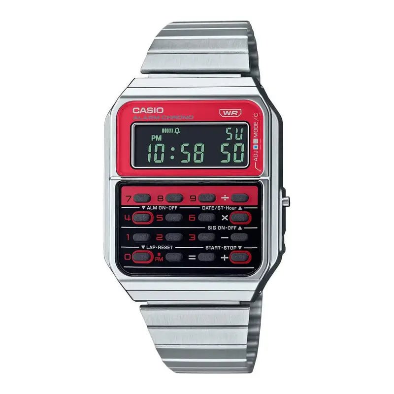 Casio Vintage CA - 500WE - 4BDF Digital Red Dial Calculator Stainless Steel Unisex Watch | Casio CA - 500WE - 4BDF - VERSE - 