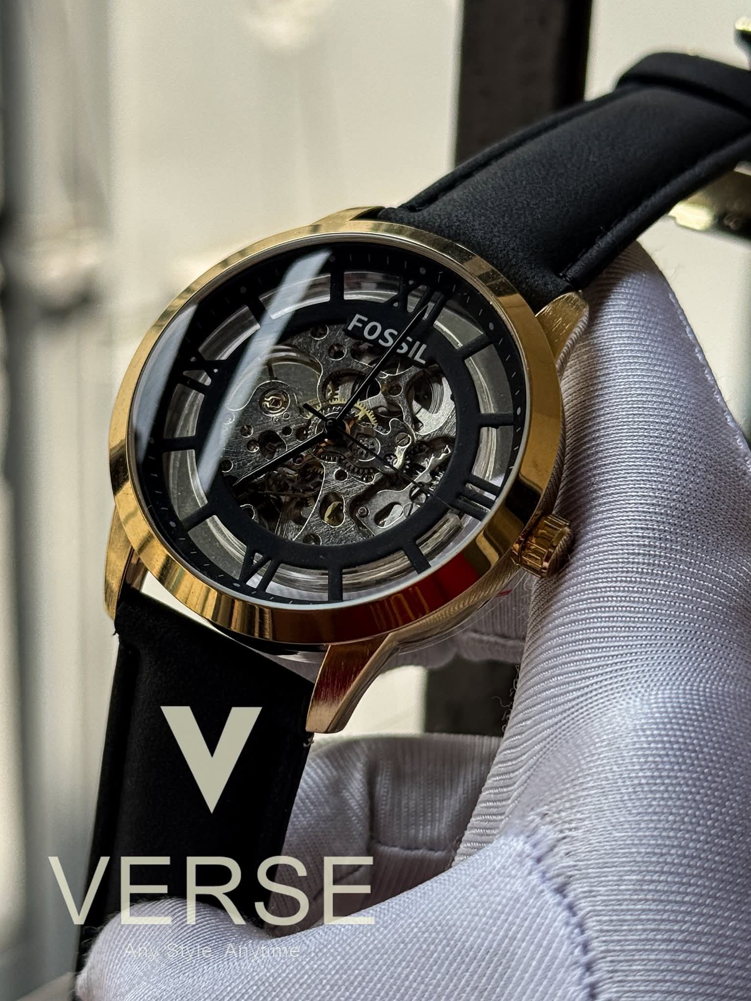 Fossil Automatic Skeleton Black Belt Gold Case AA - VERSE - 