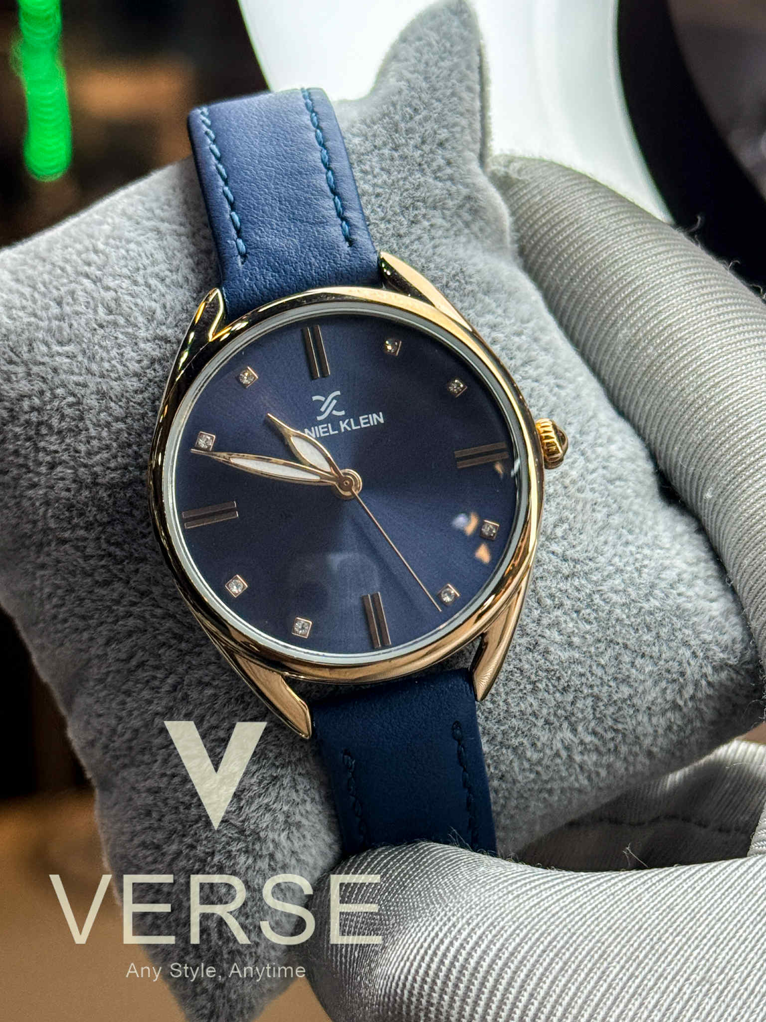 Daniel Klein DK.1.12371-4 Women’s Gold-Tone Watch with Blue Matte Dial & Blue Leather Strap| Daniel Klein DK.1.12371-4VERSE