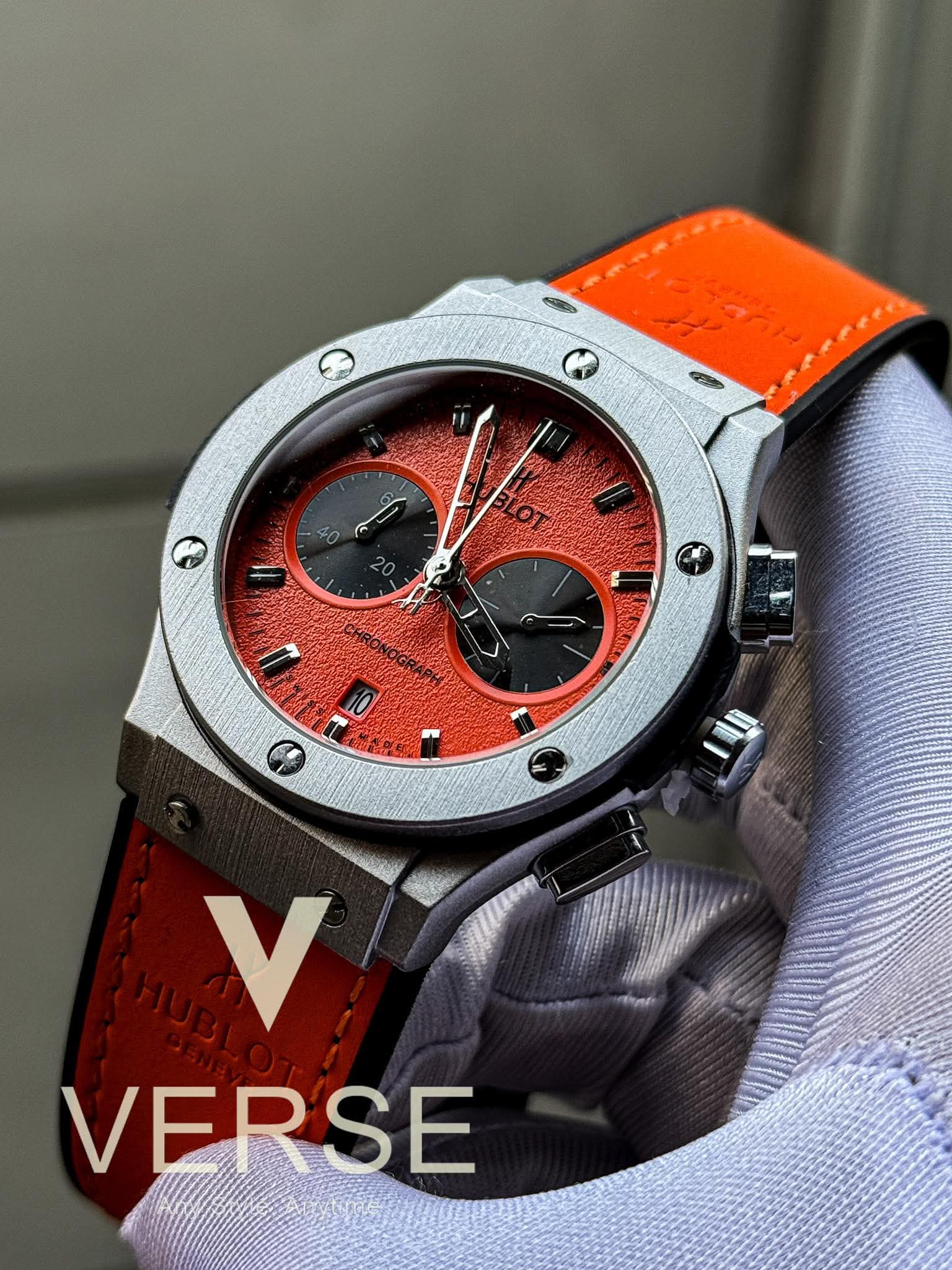 Hublot Classic Fusion Chronograph Orange Belt Silver Case AA - VERSE - 