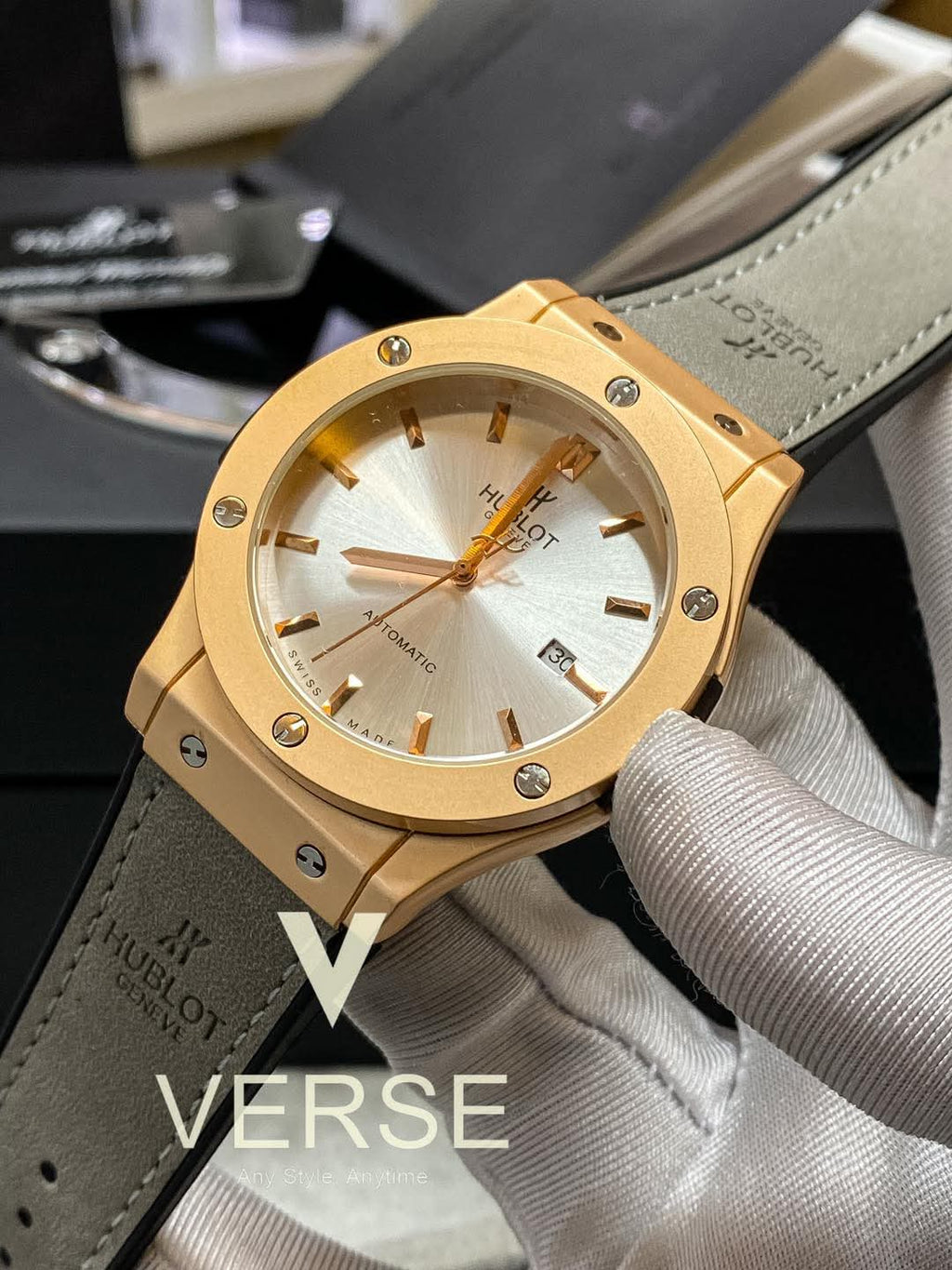 Hublot Classic Fusion Automatic Grey Belt Rose Gold Case AA - VERSE - 