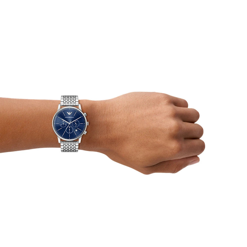 Emporio Armani Minimalist Chronograph Navy Blue Dial Stainless Steel Men's Watch | Emporio Armani AR11771