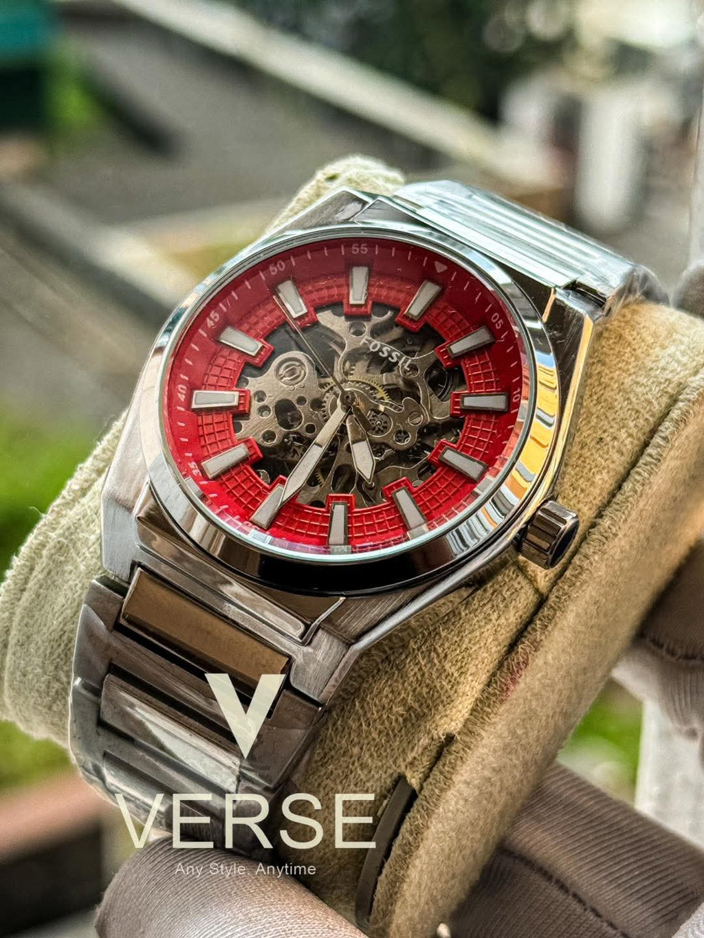 Fossil Everett Automatic Chain Red Velvet Dial AA - VERSE - 