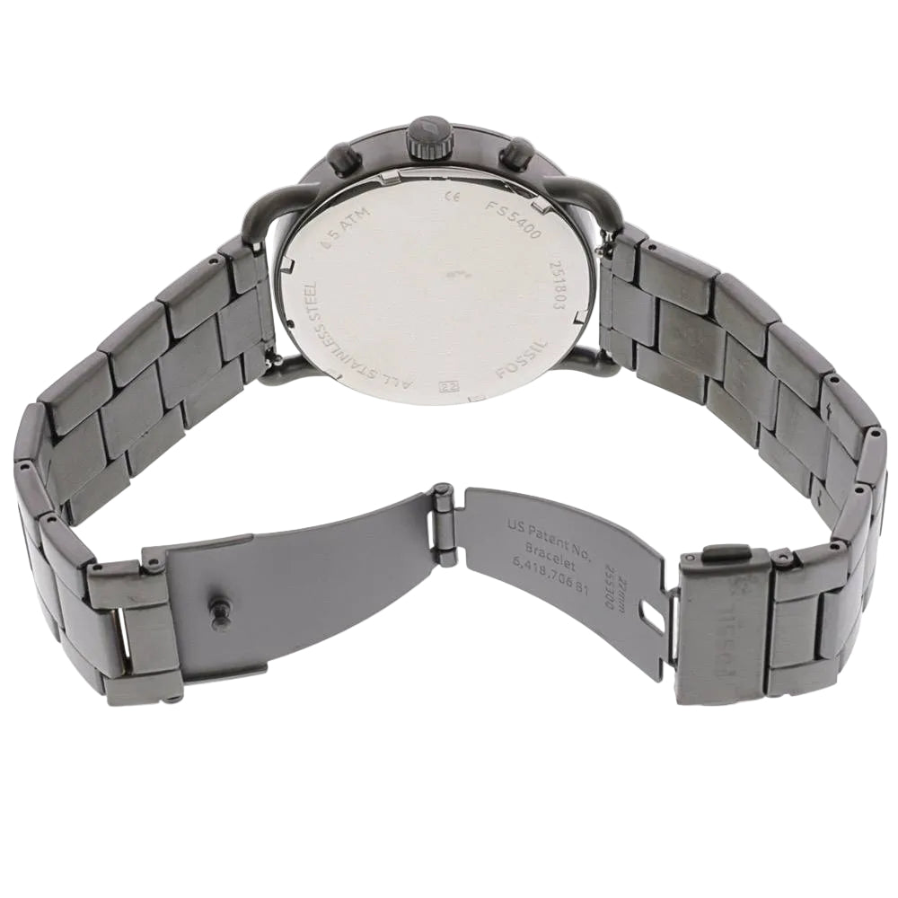 Fossil Commuter Chronograph Black Satin Dial Smoke Grey Stainless Steel Men's Watch | Fossil FS5400
