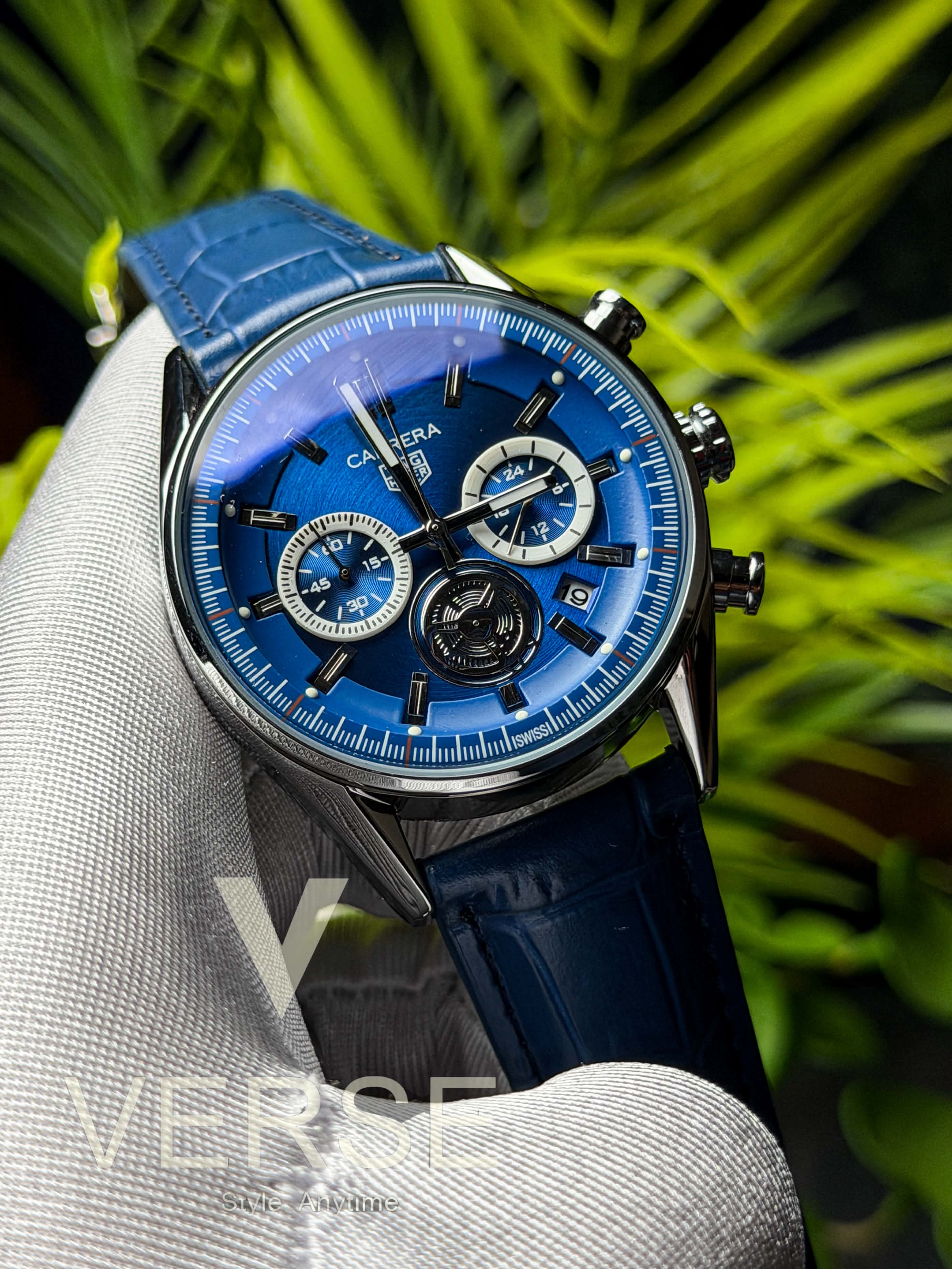 TAG Heuer Carrera “Glassbox Tourbillon” Chronograph | Prestige Blue Dial Royal Blue Leather - ( Double A )