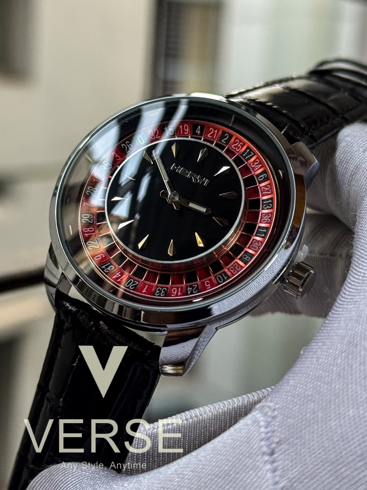 Heryi Casino Royal Roulette Black Belt Silver Case Black Dial - VERSE - 