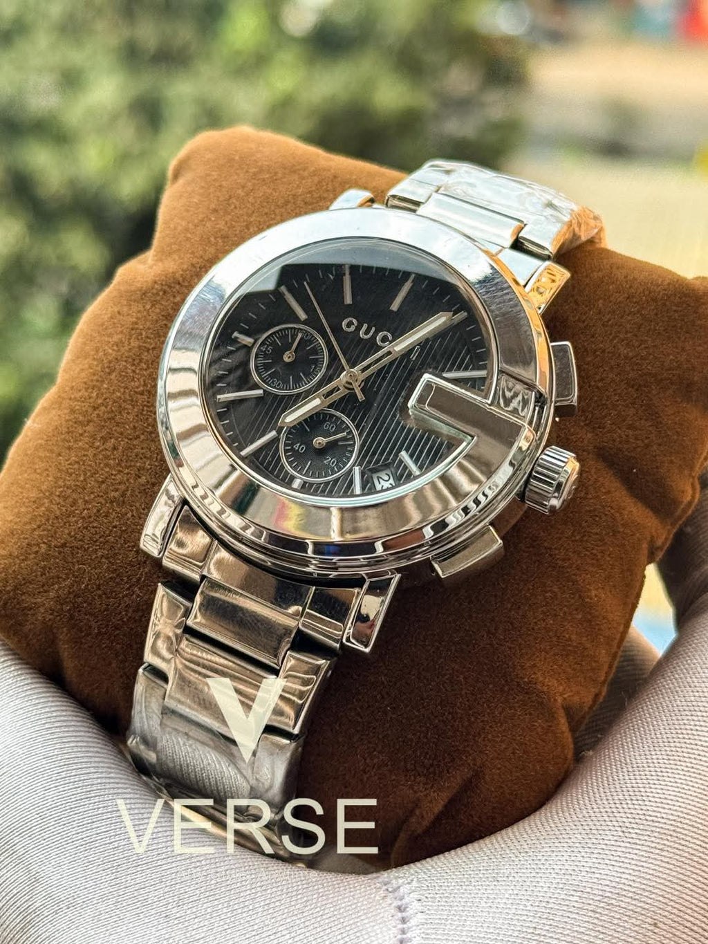 Gucci G - Chronograph Silver Chain Black Dial AA - VERSE - 