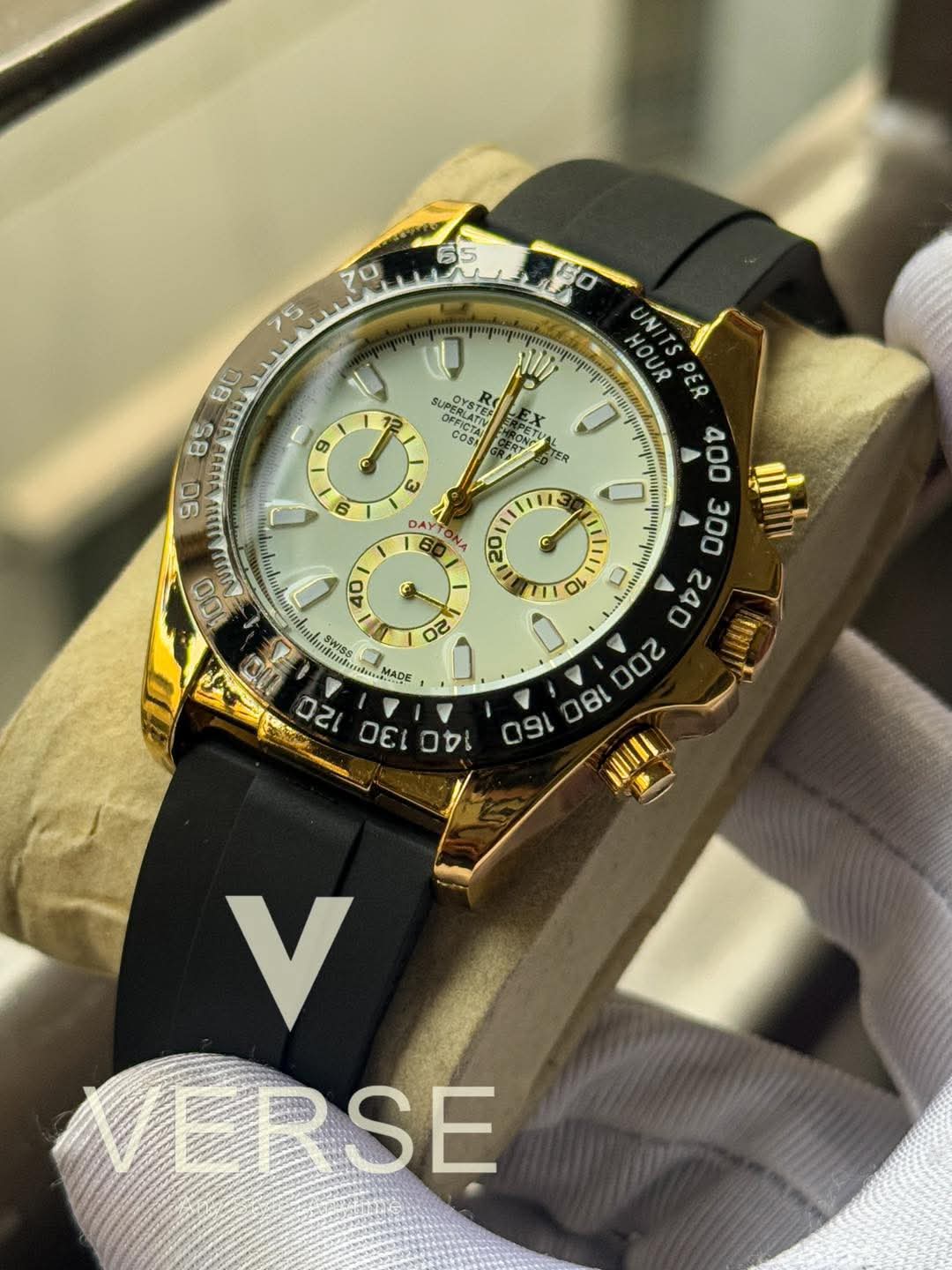 Rolex Cosmograph Daytona | Yellow - Gold White Dial Oyesterflex - Quartz ( Double A ) - VERSE - 