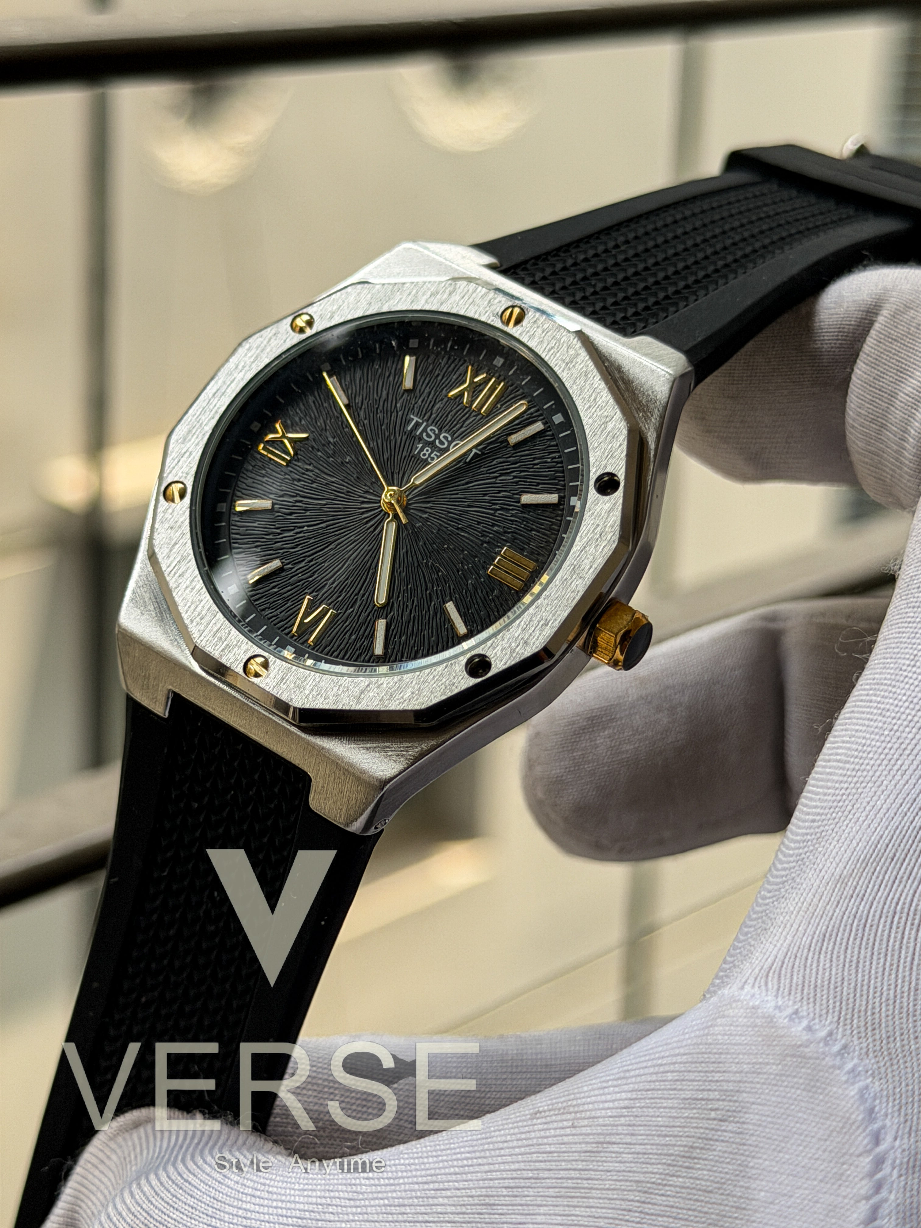Royal Oak Style Tissot Custom – Black Textured Dial (Gold Accents) (Double A) - VERSE - 