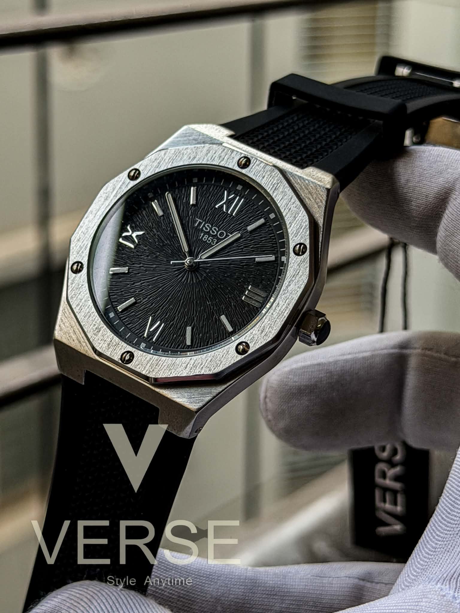 Royal Oak Style Tissot Custom – Black Textured Dial (Silver Accents) (Double A) - VERSE - 