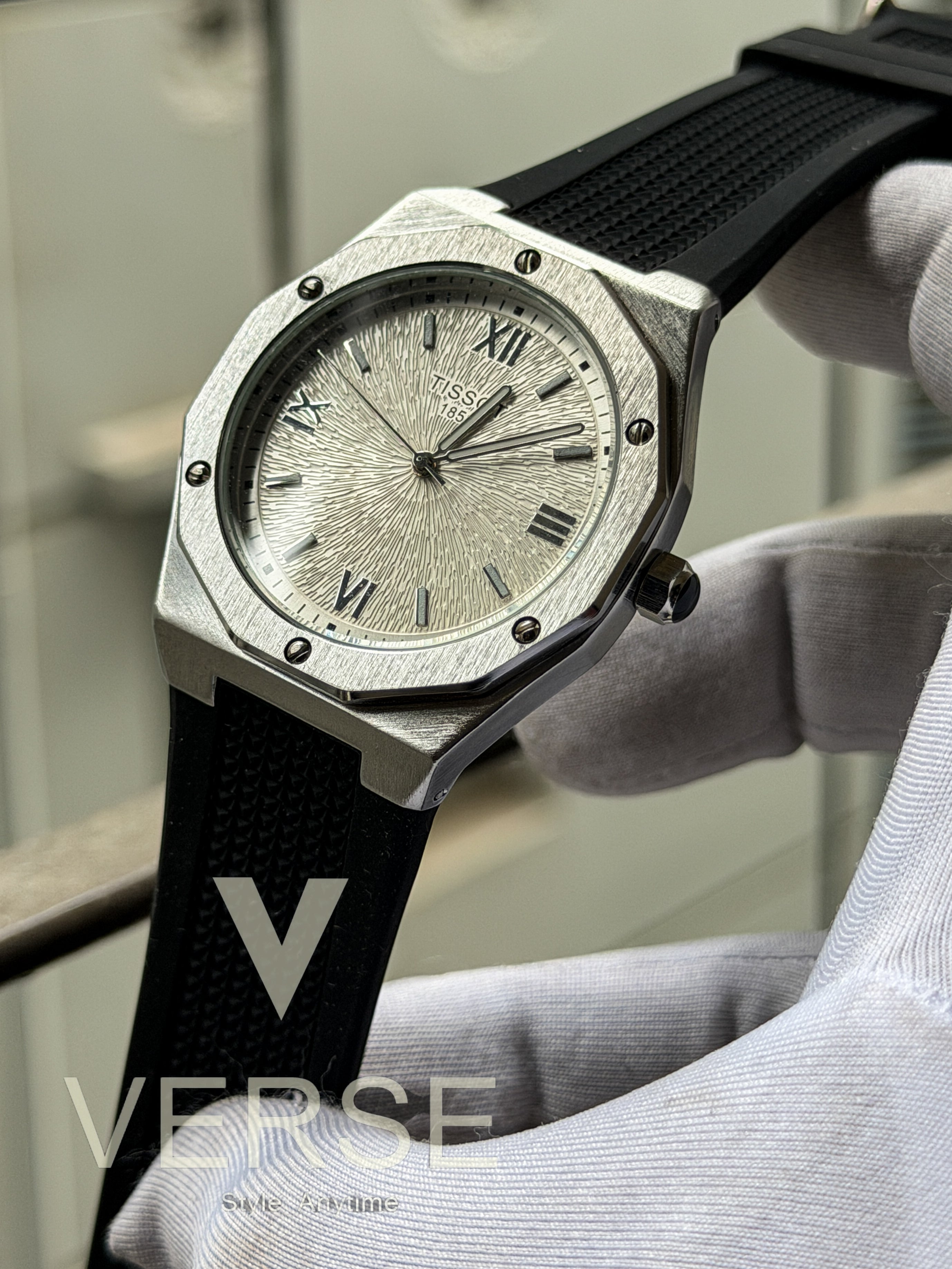 Royal Oak Style Tissot Custom – Silver Textured Dial (Silver Accents) (Double A) - VERSE - 