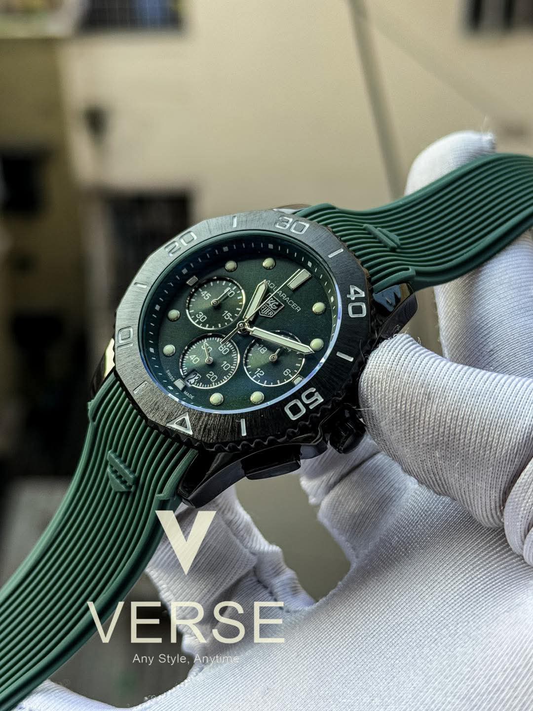 TAG Heuer Aquaracer Professional 200 Chronograph | Green Silicone Strap - Dial (Dot) - ( Double A ) - VERSE - 