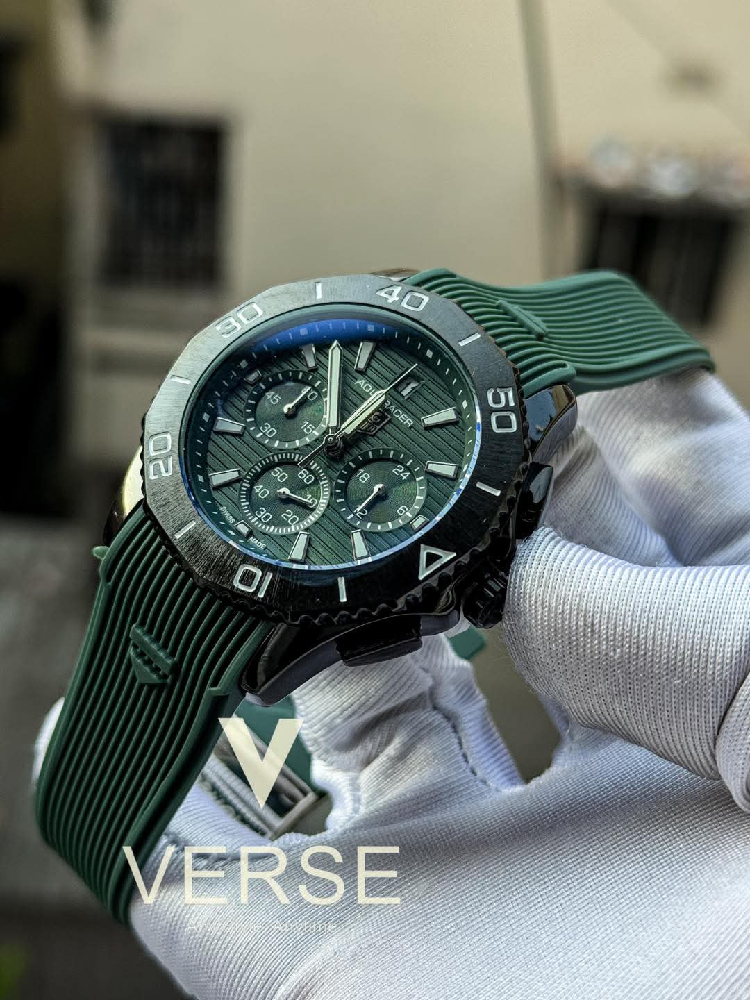 TAG Heuer Aquaracer Professional 200 Chronograph | Green Silicone Strap - Dial (Strip) - ( Double A ) - VERSE - 