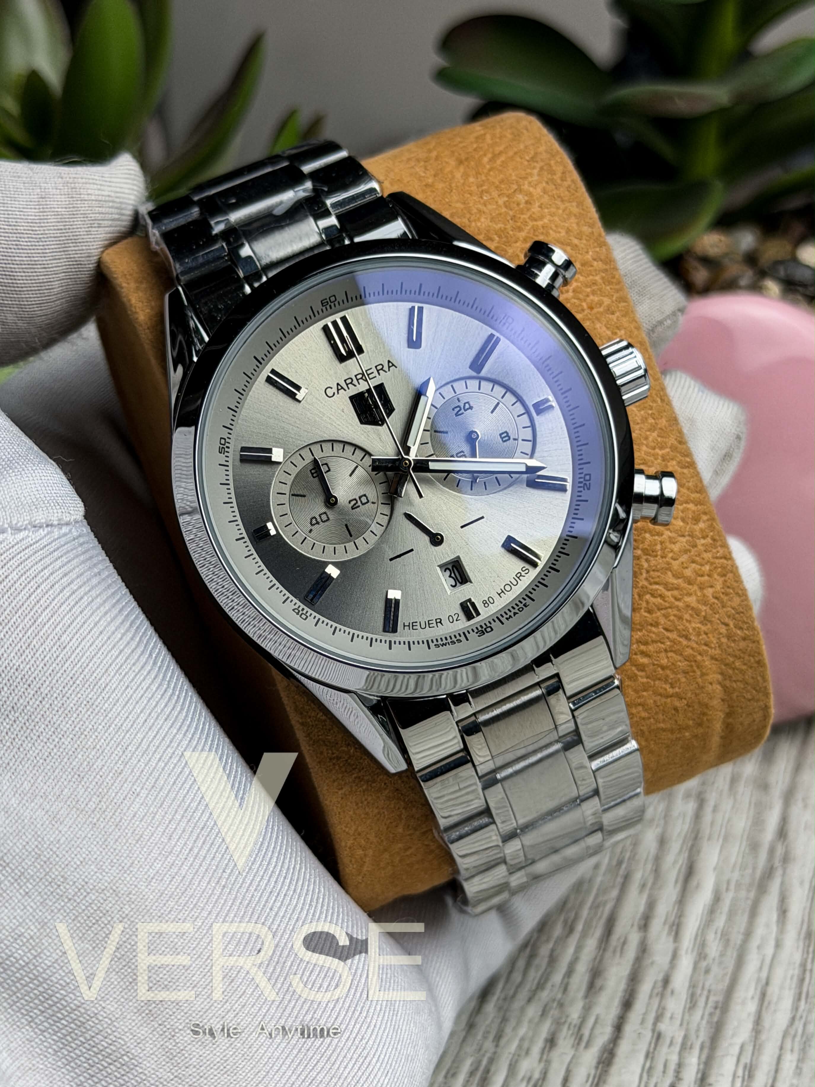 TAG Heuer Carrera 02' Chronograph - Silver Chain Grey Dial ( Double A ) - VERSE - 