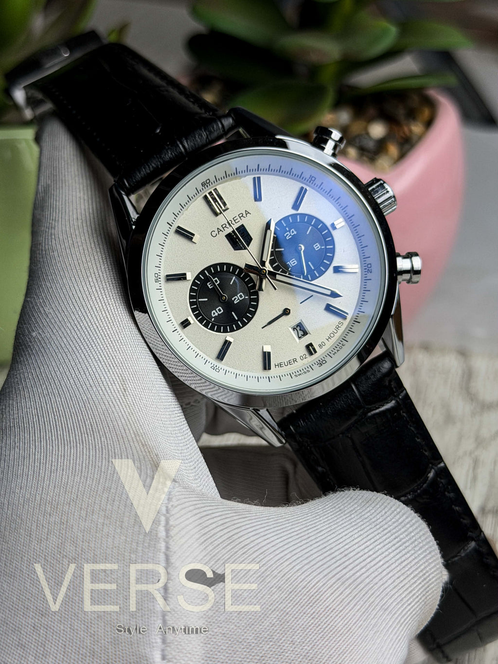TAG Heuer Carrera 02 Chronograph V2 - Panda Dial Black Leather ( Double A ) - VERSE - 
