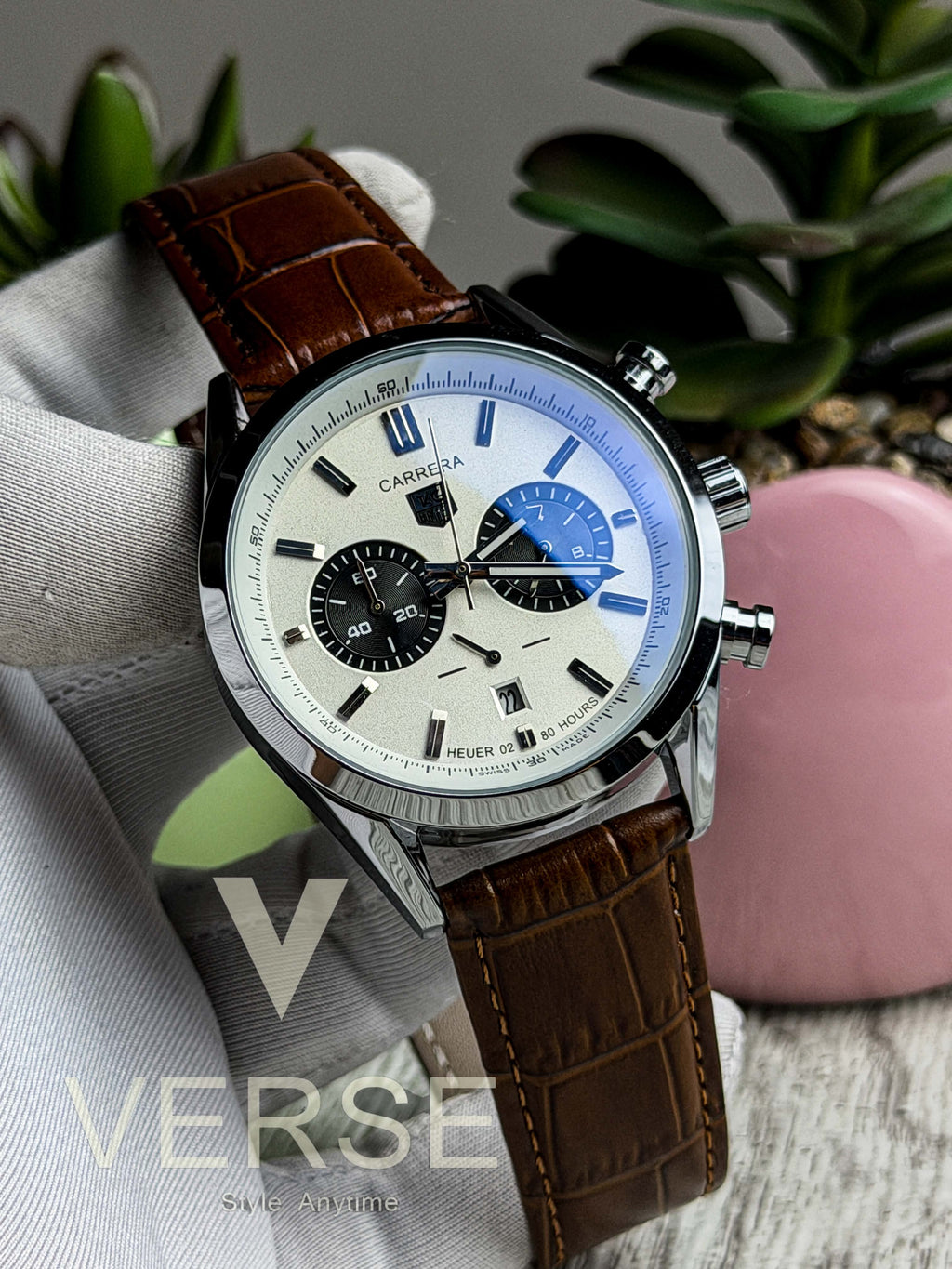 TAG Heuer Carrera 02 Chronograph V2 - Panda Dial Cognac Brown Leather ( Double A ) - VERSE - 