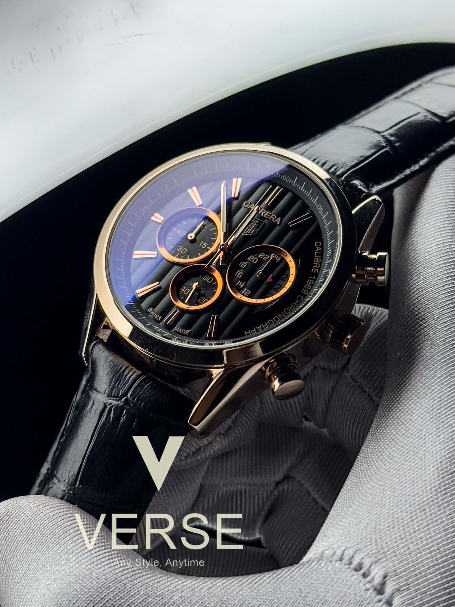 TAG Heuer Carrera 1969 Chronograph - Black Dial Rose - Gold Case ( Double A ) - VERSE - 