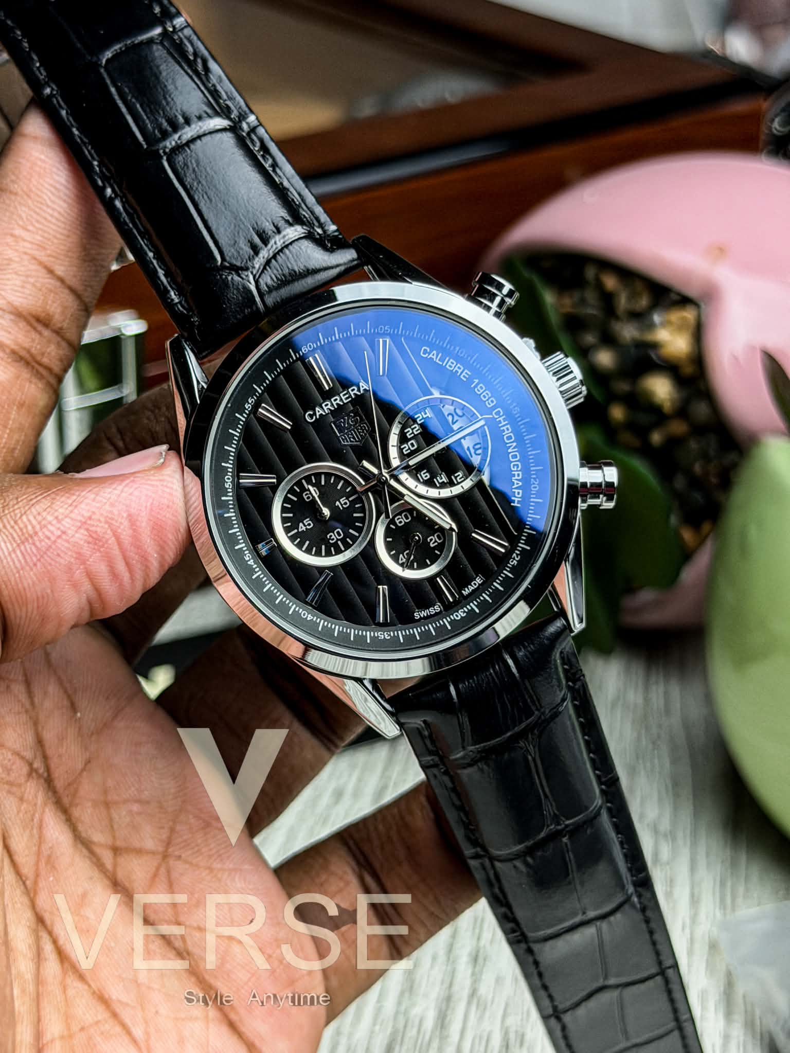 TAG Heuer Carrera 1969 Chronograph - Black Dial Silver Case ( Double A ) - VERSE -
