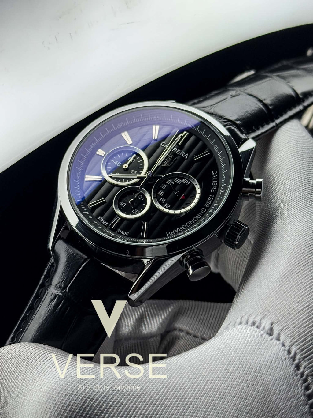 TAG Heuer Carrera 1969 Chronograph - Black Dial Silver Case ( Double A ) - VERSE - 