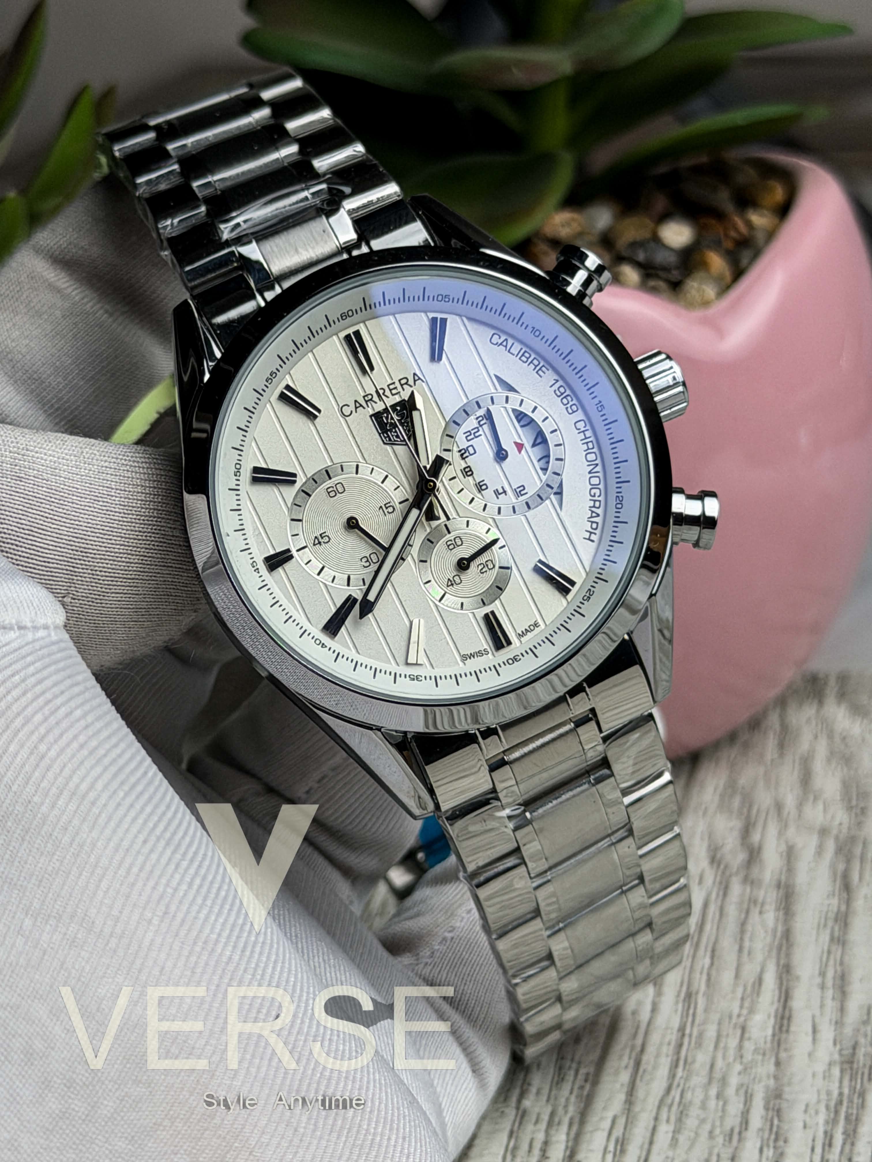 TAG Heuer Carrera 1969 Chronograph V2 - Silver Chain Crisp White Dial ( Double A ) - VERSE - 