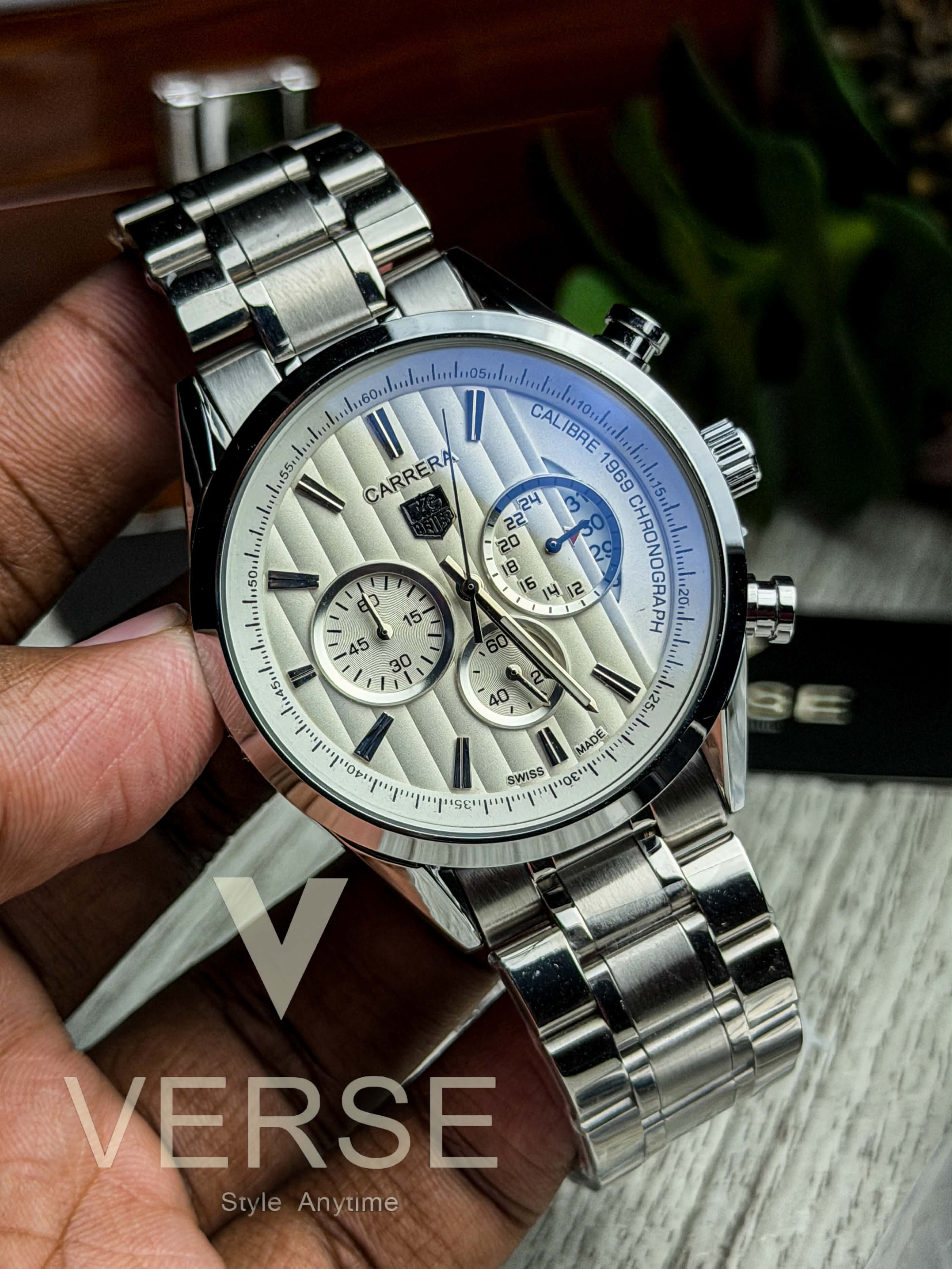 TAG Heuer Carrera 1969 Chronograph V2 - Silver Chain Crisp White Dial ( Double A ) - VERSE -