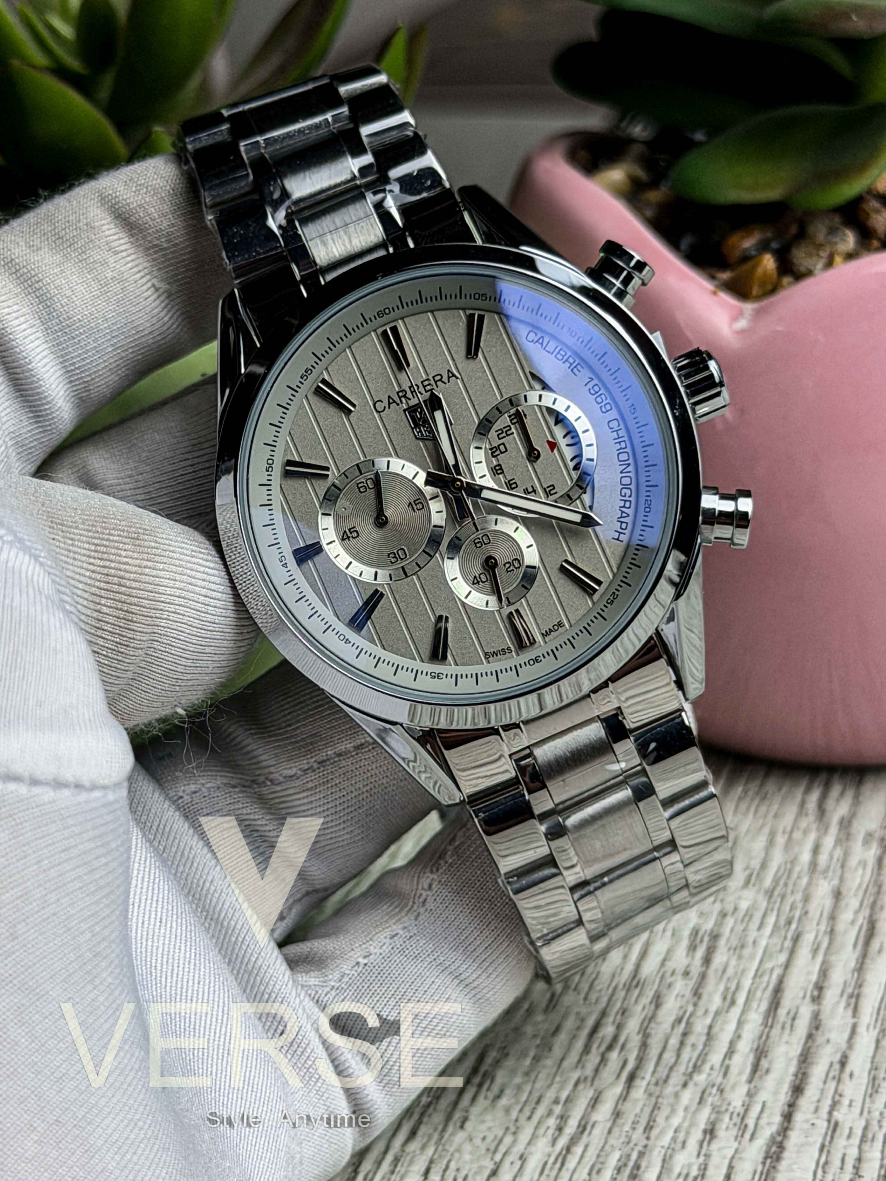 TAG Heuer Carrera 1969 Chronograph V2 - Silver Chain Grey Dial ( Double A ) - VERSE - 