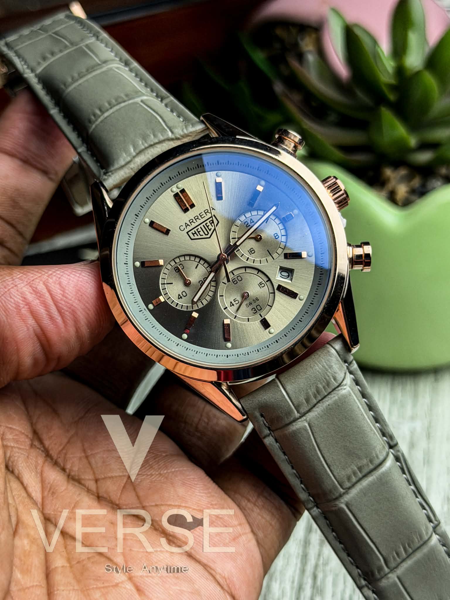 TAG Heuer Carrera Chronograph | Asphalt Grey Dial Grey Leather RG Case - ( Double A ) - VERSE -