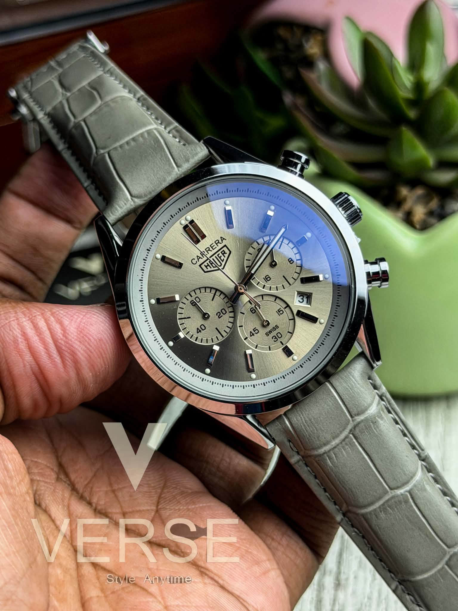 TAG Heuer Carrera Chronograph | Asphalt Grey Dial Grey Leather Silver Case - ( Double A ) - VERSE -