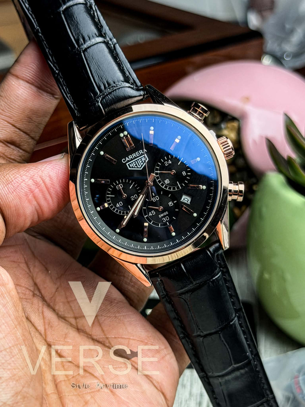 TAG Heuer Carrera Chronograph | Black Dial Rose-Gold Case ( Double A ) - VERSE -