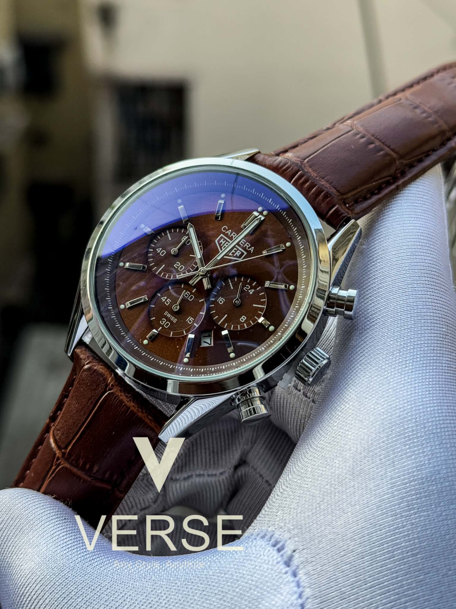 TAG Heuer Carrera Chronograph - Brown Dial Silver Case ( Double A ) - VERSE - 