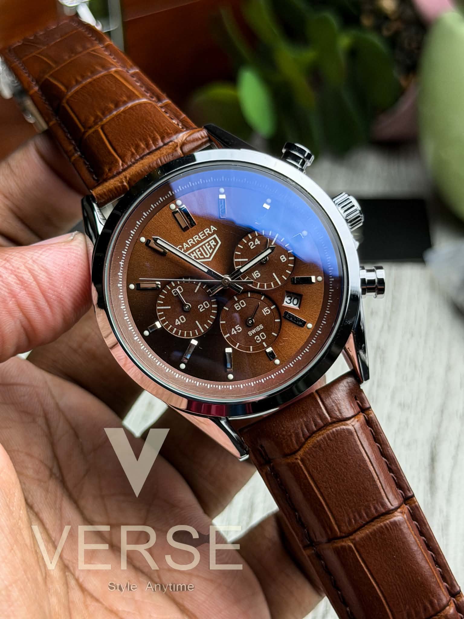 TAG Heuer Carrera Chronograph | Chocolate Brown Dial Brown Leather Silver Case - ( Double A ) - VERSE -