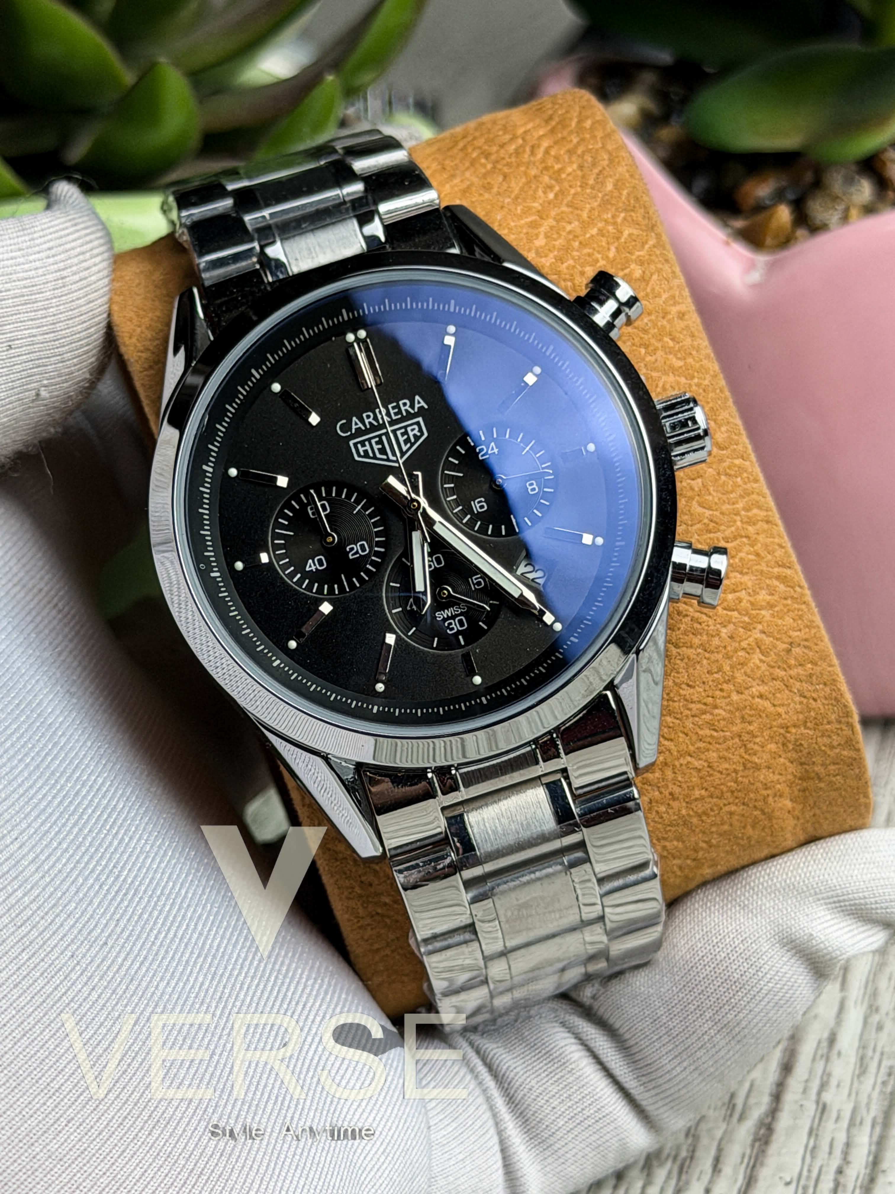 TAG Heuer Carrera Chronograph - Silver Chain Black Dial ( Double A ) - VERSE - 