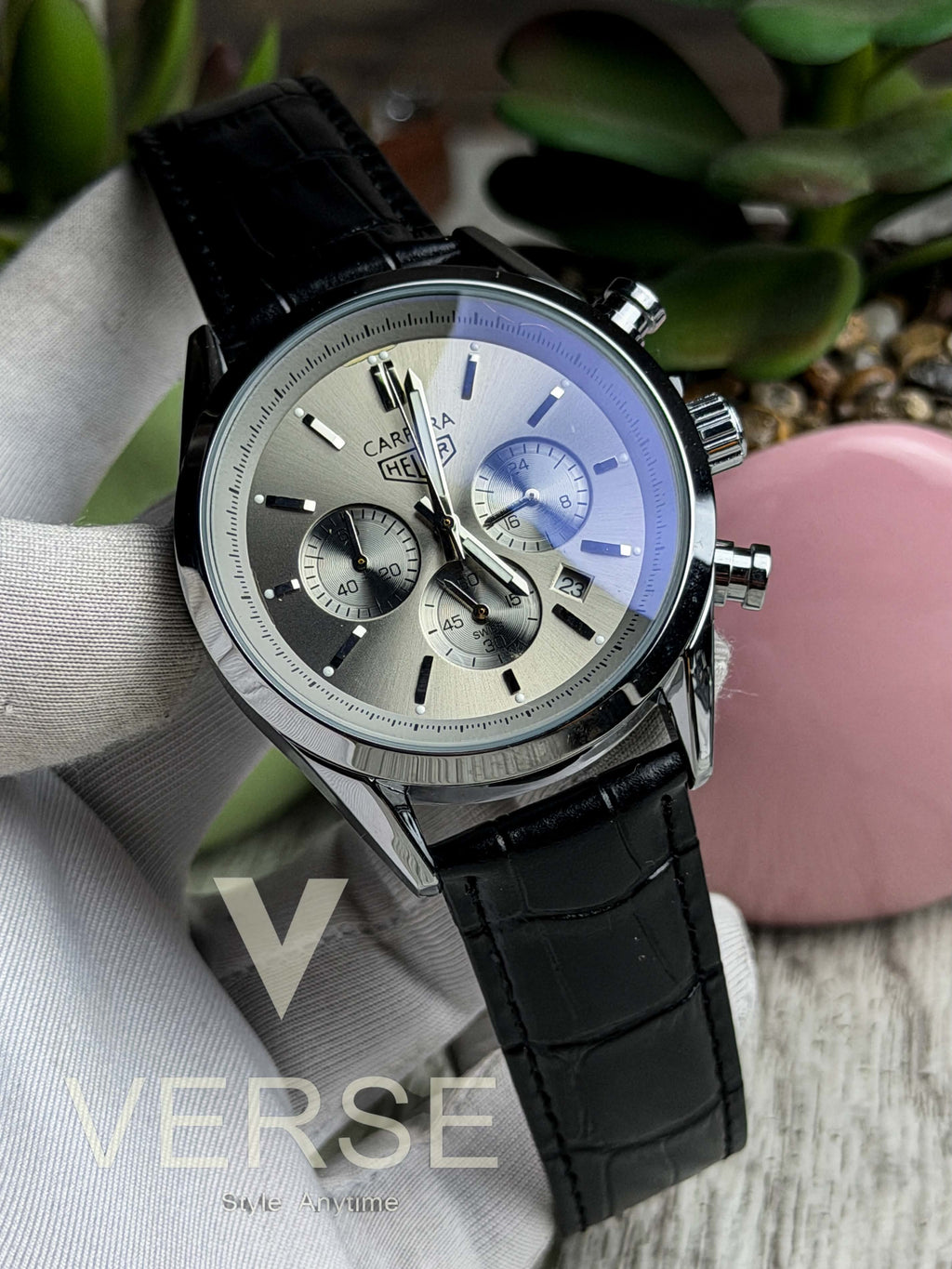 TAG Heuer Carrera Chronograph V2 - Grey Dial Black Leather ( Double A ) - VERSE - 