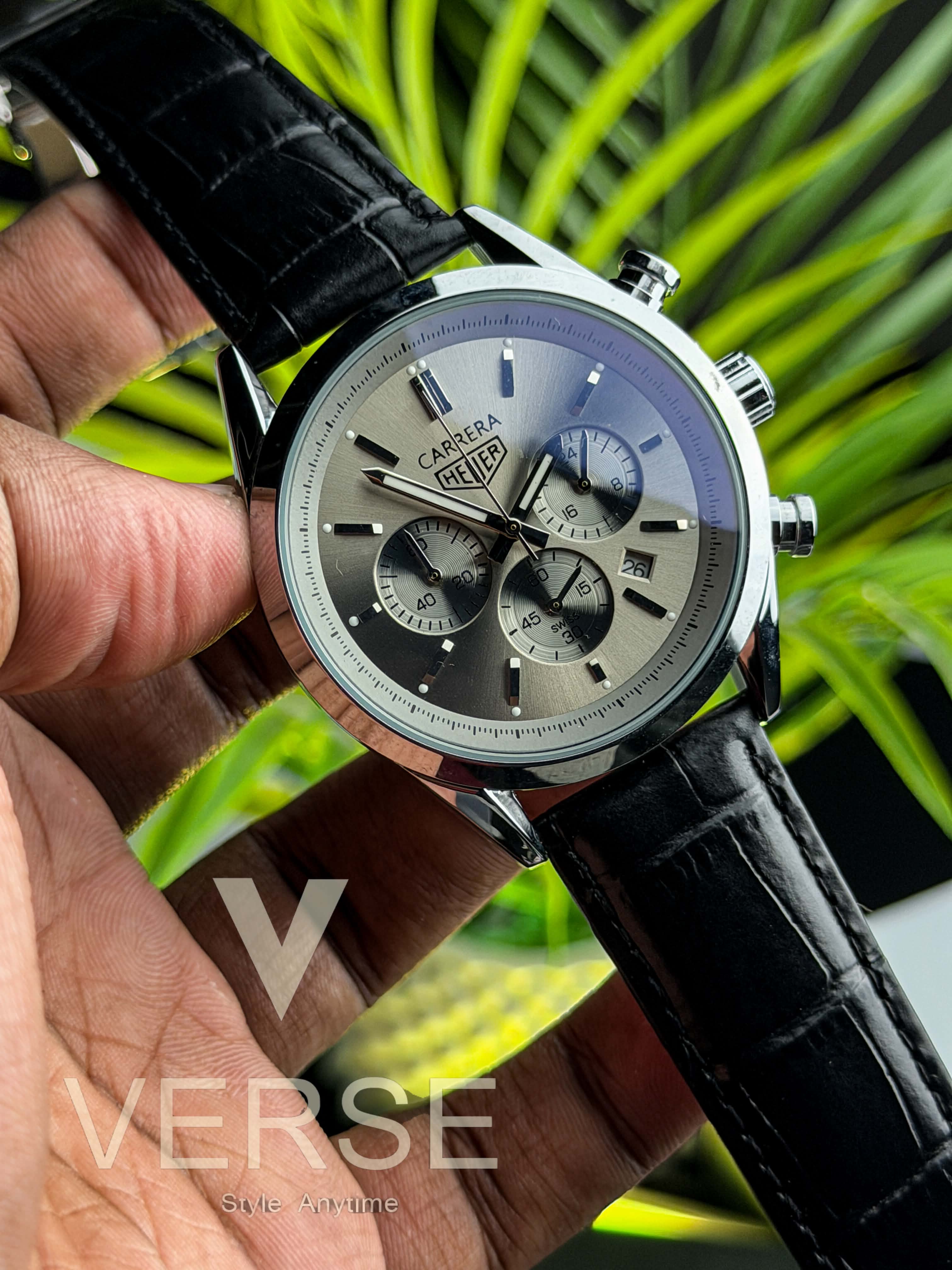 TAG Heuer Carrera Chronograph V2 - Grey Dial Black Leather ( Double A ) - VERSE -
