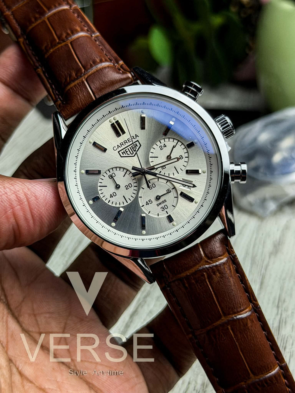 TAG Heuer Carrera Chronograph V2 - White Dial Cognac Brown Leather ( Double A ) - VERSE -